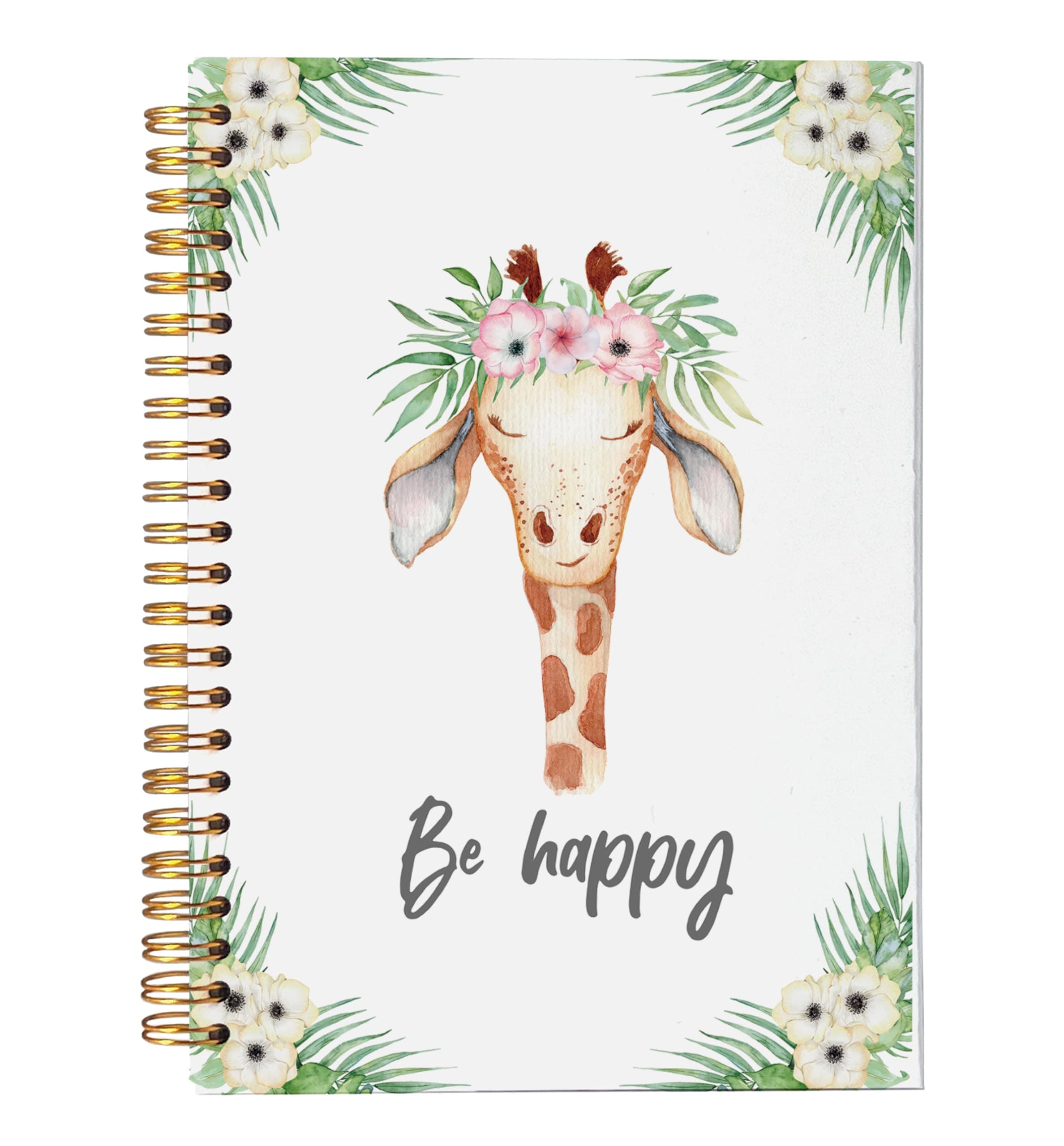 VNWEK Be Happy Baby Giraffe Notebook - Cute Notebook for Women Girls, Giraffe Gifts for Women, Cute Giraffe Gifts, Spiral Notebook 5.5x8.3,Writing Notebooks