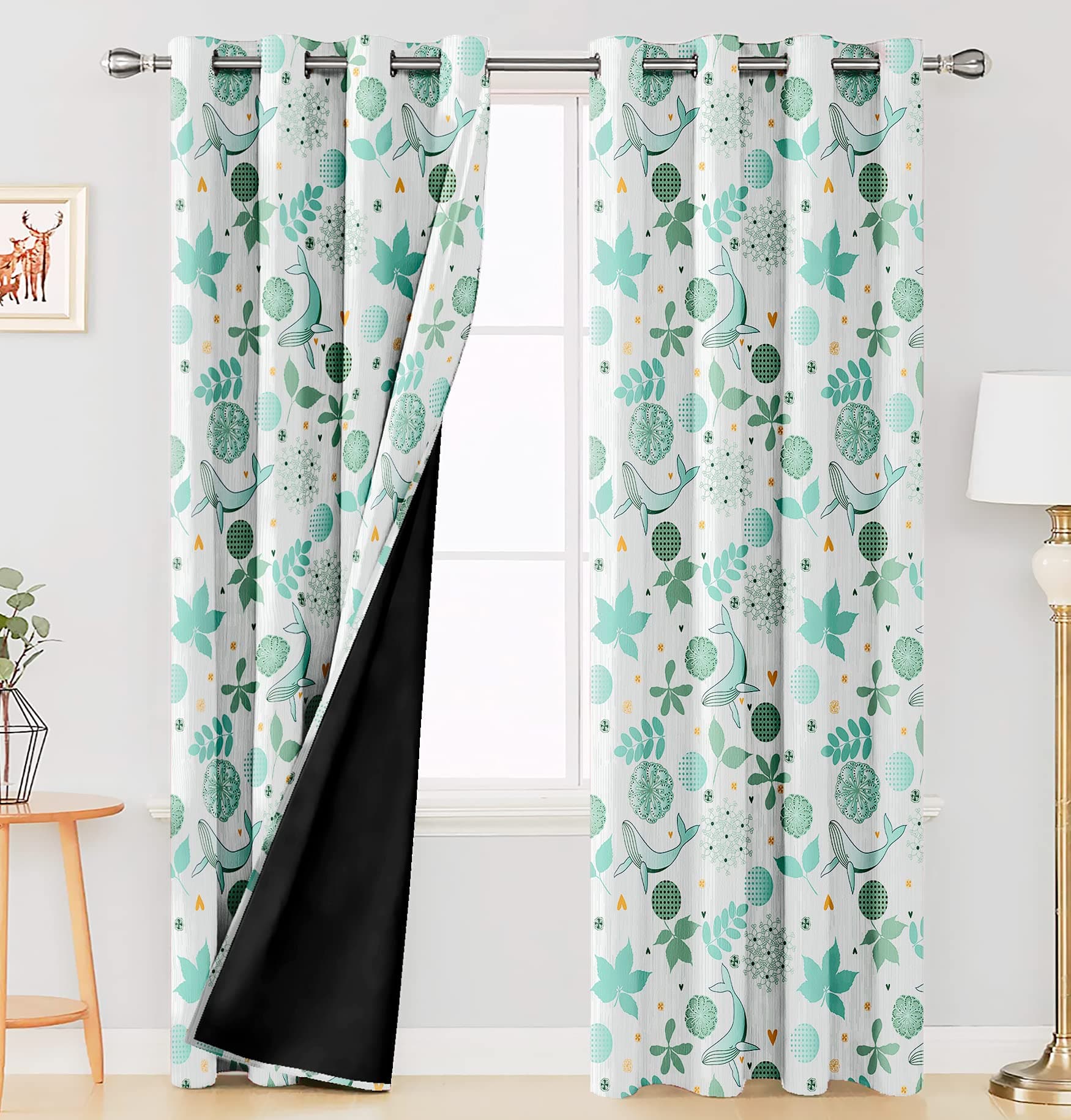 Ultimate Trends Premium Polyester Floral Printed 90% Blackout Curtains for Door, 8 feet, Pack of 2 Piece,White and Sky Blue, (UTCR-1548_BC_C)