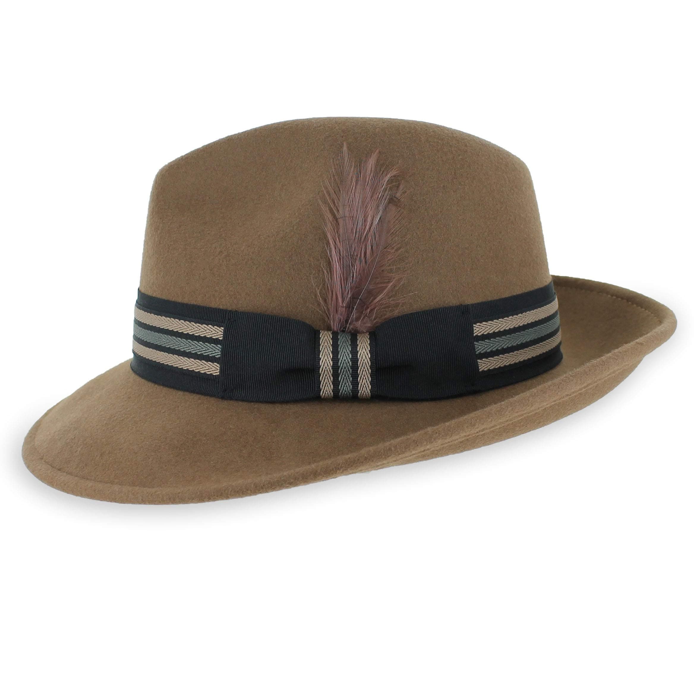 Belfry Crushable Dress Fedora Men's Vintage Style Hat 100% Pure Wool in Black Blue Grey Pecan Brown and Striped Bands