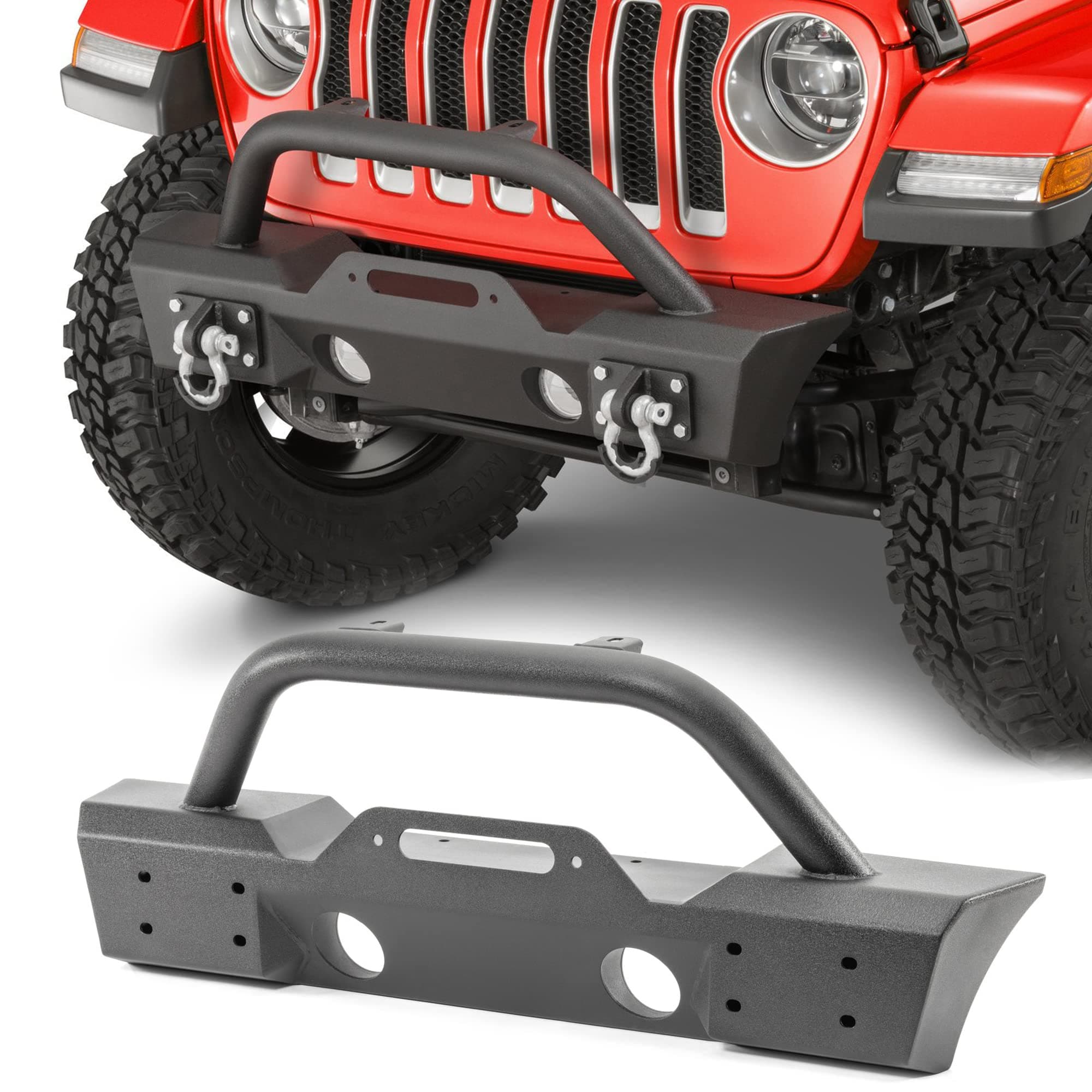 TACTIK Heavy Duty Steel Stubby Front Bumper - Fits Jeep Wrangler JL and Gladiator JT 2018-2022 - Heavy Duty - Steel - Winch Plate - D-Rings - Short Width - Black Powder Coat Finish