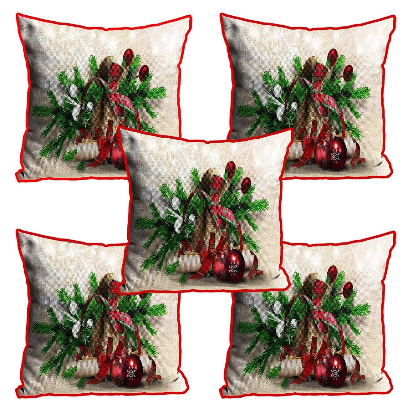Polyester Jute Merry Christmas Throw/Pillow Covers, Cushion Covers for Living Room - Set of 5, 12 X 12 Inch (Multicolor, Dv512Mccjute0058)