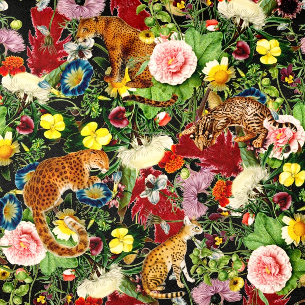 Izabela Peters® Luxury Upholstery Curtain Fabric - Eco-Friendly Velvet - Designer Blind, Craft, Sewing Fabric by The Metre - Junglescape - Charcoal - 1/2 Metre