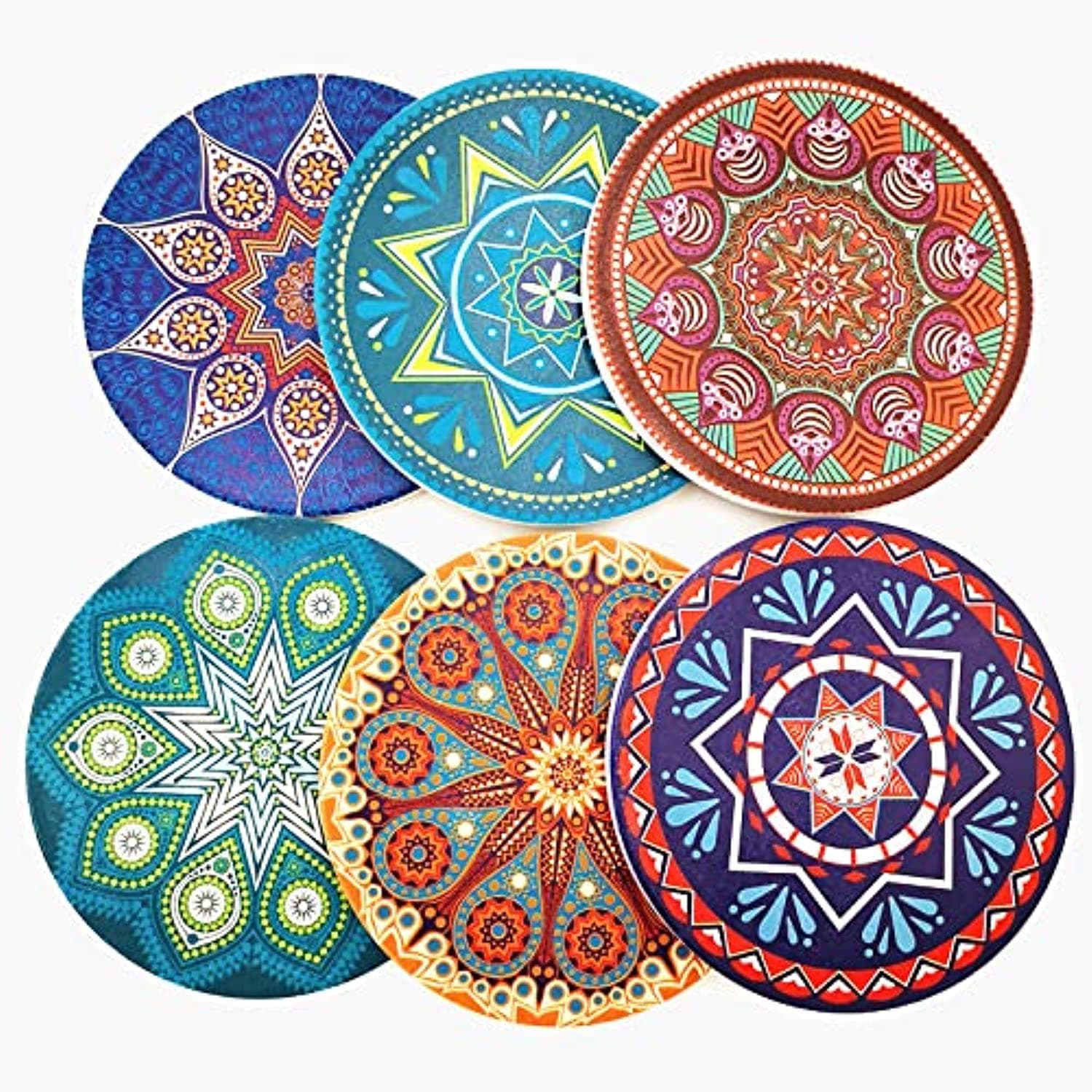 KaneeZ Absorbent Ceramic Glass Cup Holder Coffee Mug Place Mats Coasters Set of 6 with Holder, with Cork Base