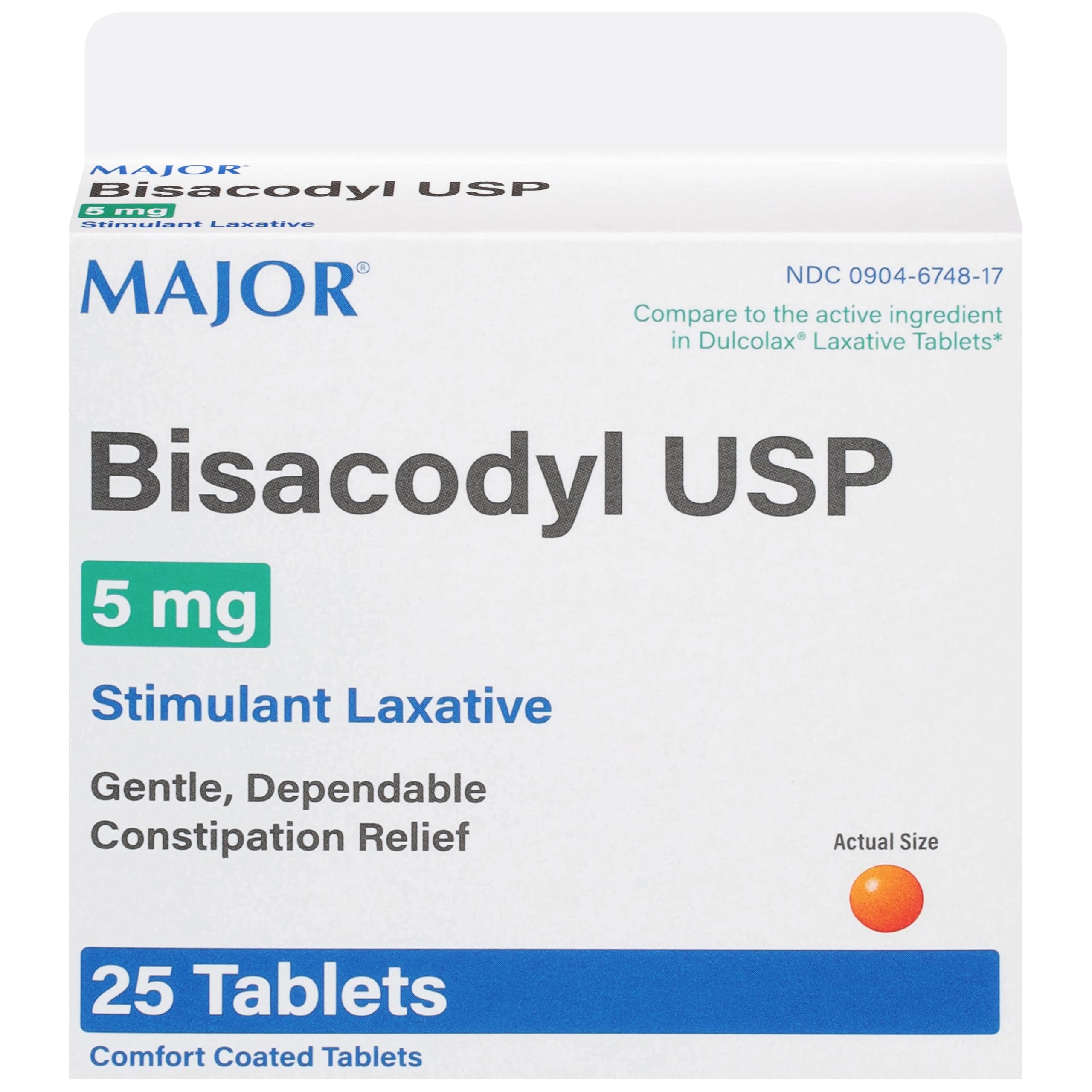 MAJOR Bisacodyl USP 5mg - Stimulant Laxatives for Constipation - Gentle Constipation Relief - 25 Comfort Coated Tablets