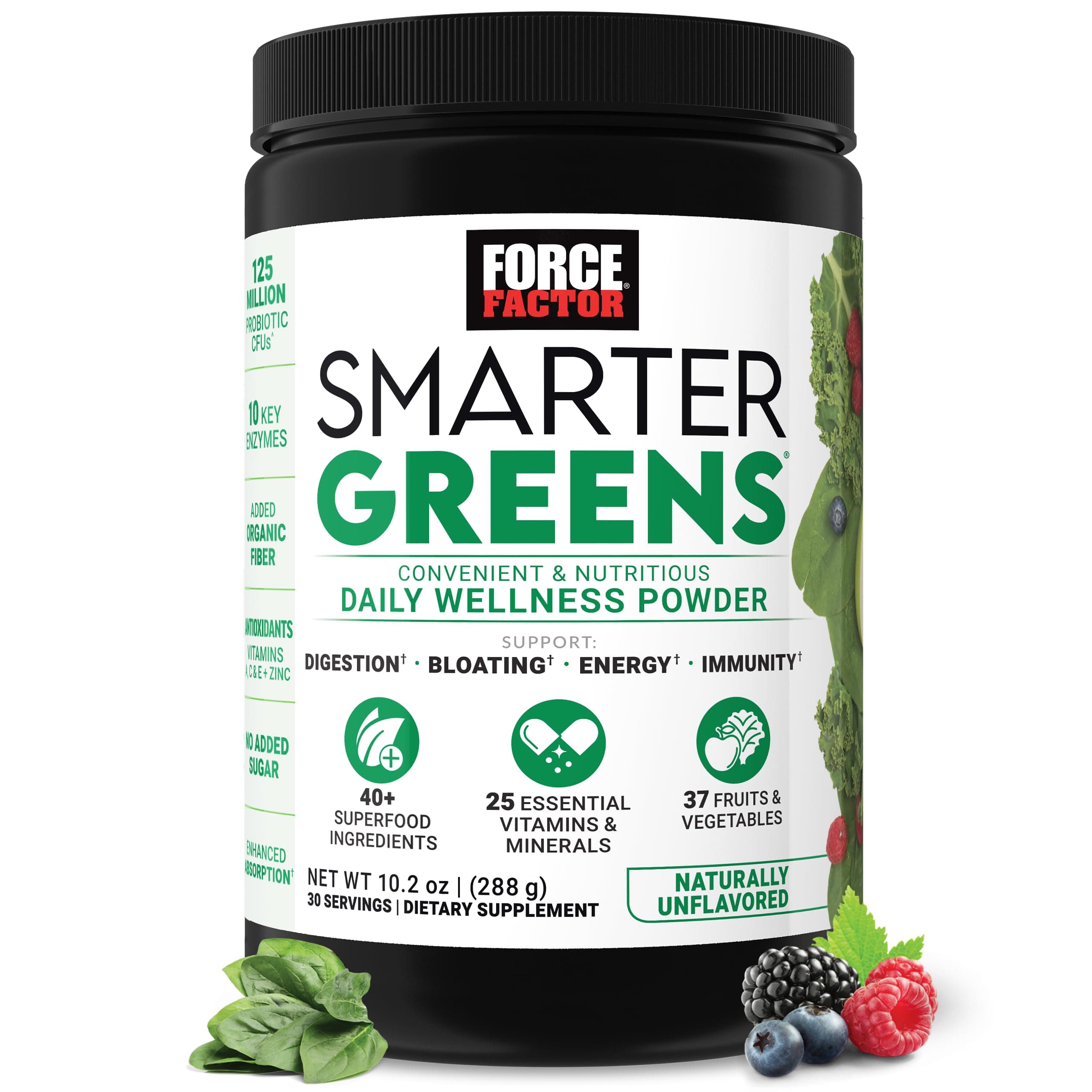 Smarter Greens Daily Wellness Powder, Greens Superfood Powder to Support Gut Health, Bloating, & Digestion, with 40+ Superfoods, 125 Million CFUs of Probiotics, Unflavored, 30 Servings