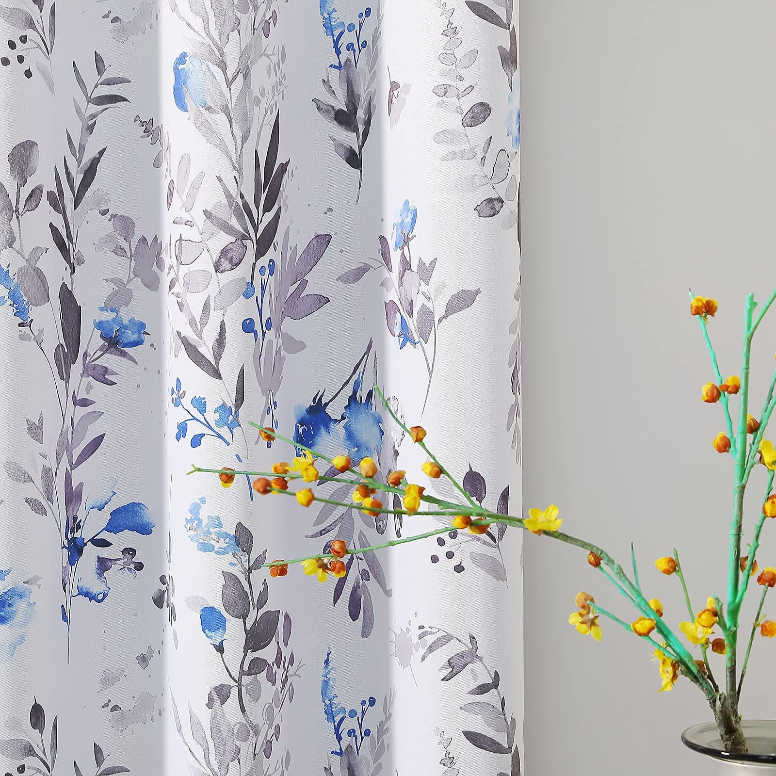 MYSKY HOMECurtains 84 Inches Long for Living Room Blue Floral Curtains Thermal Insulated Curtains Light Blocking Grommet Curtains/drapess, 2 Panels, Blue and Grey