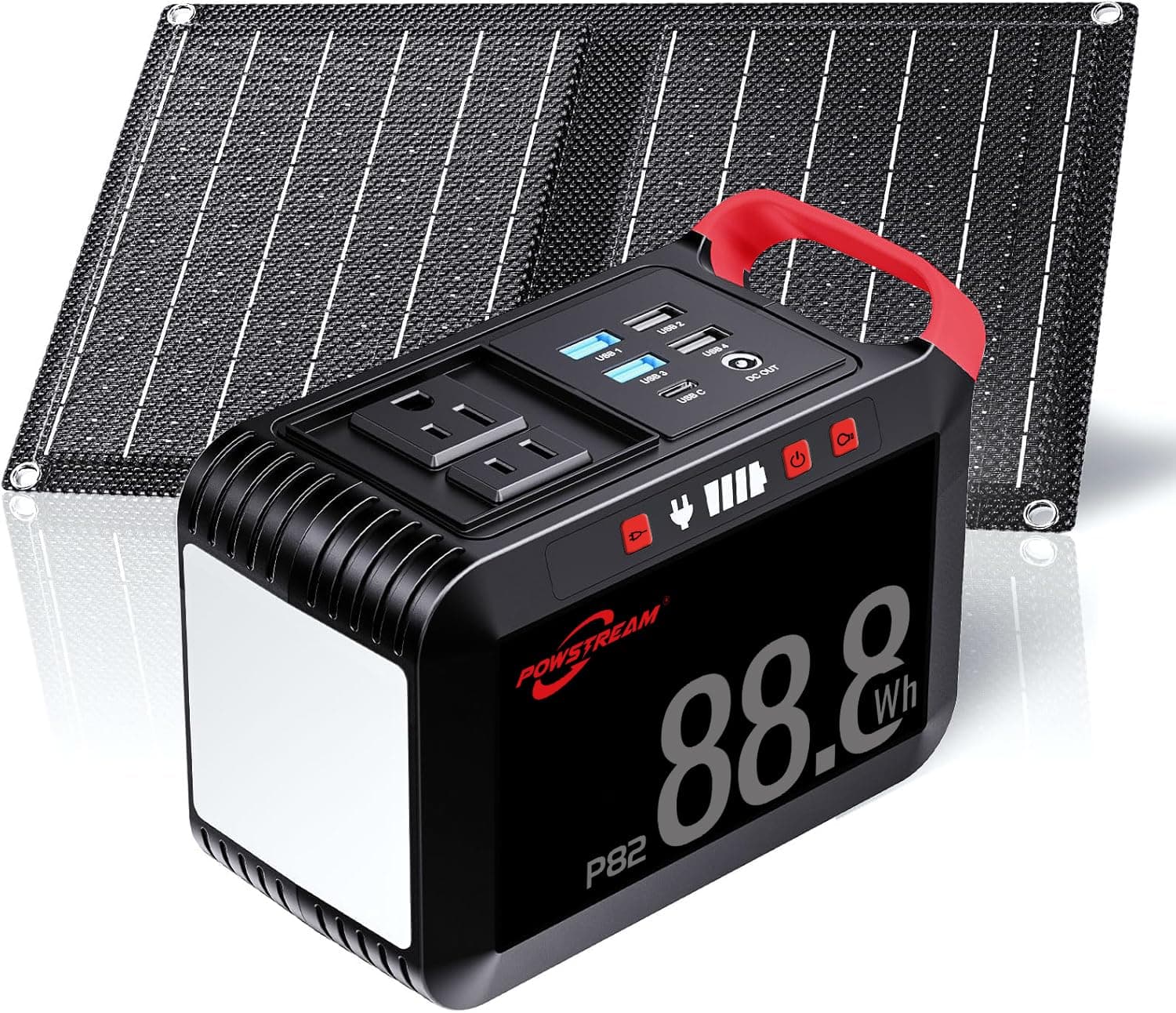 POWSTREAM -Solar Generator-88.8Wh-Portable Power Station with Solar Panel Included - Lithium Ion Battery with AC USB Outlet for Outdoor Camping, Adventure, Home,