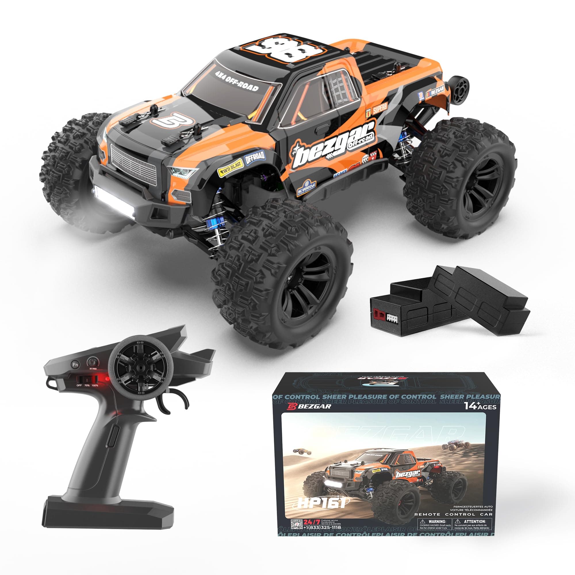 BEZGAR HP161 High Speed 1:16 4X4 Off-Road Remote Control Truck, Waterproof Electric Hobby Grade RC Cars All Terrain Toy Truck with Upgrade Chassis for Kid＆Adults Two Batteries,40+ Mins Playtime