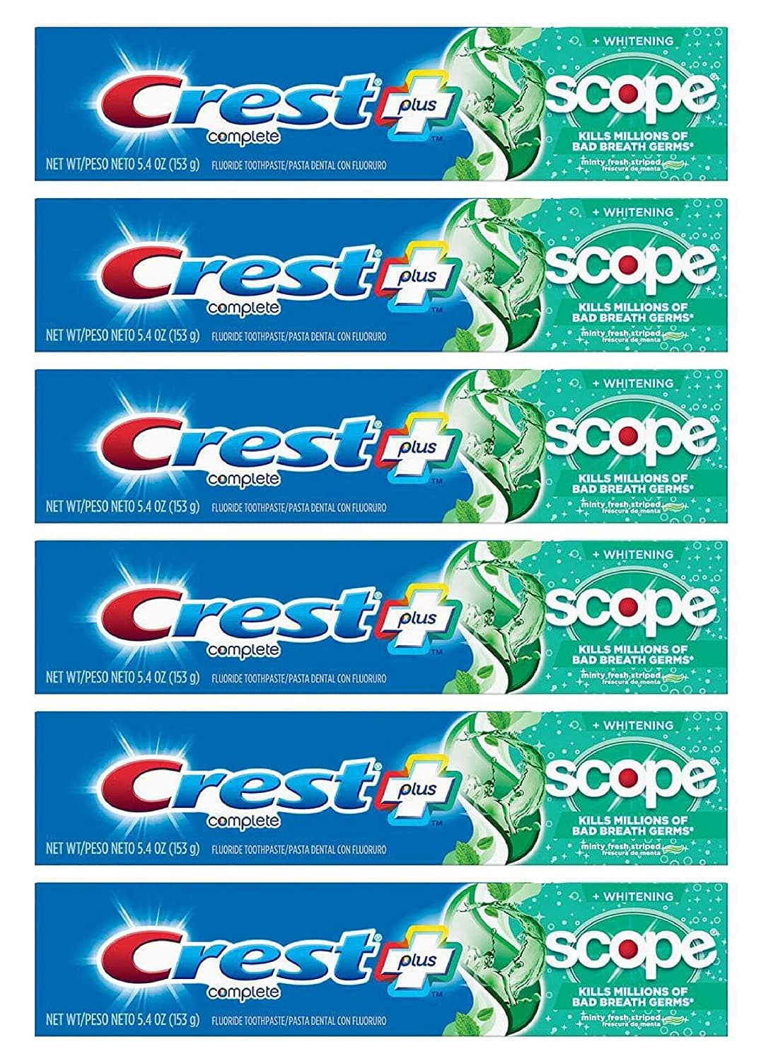 Crest Toothpaste 5.4 Ounce Plus Scope Whitening Minty Fresh (Pack of 6)