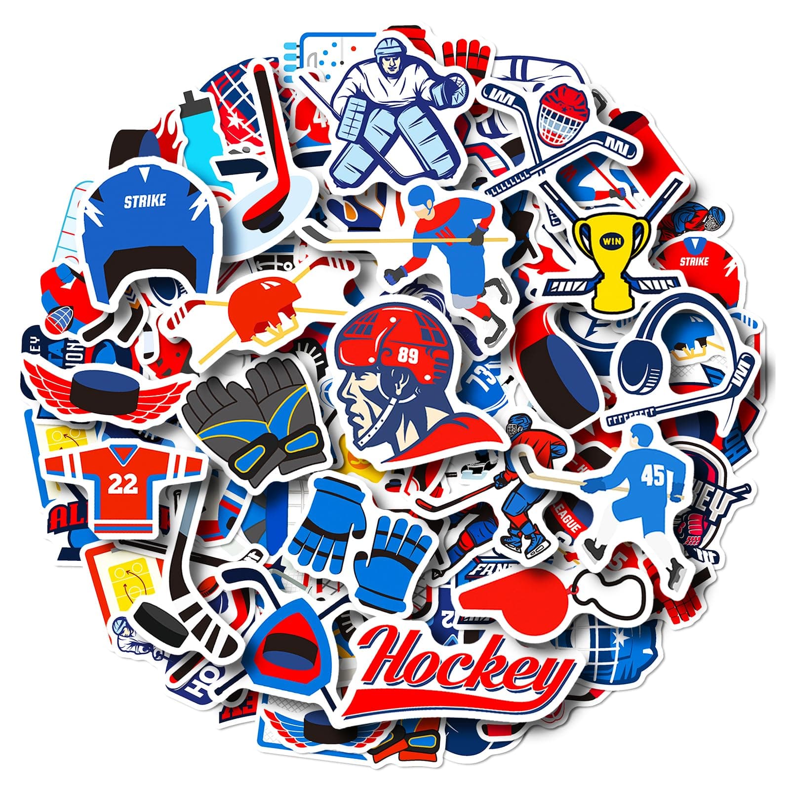 100 Pack Ice Hockey Stickers, Hockey Party Favors Decorations Gifts, Waterproof Stickers for Water Bottle Laptop Computer Phone