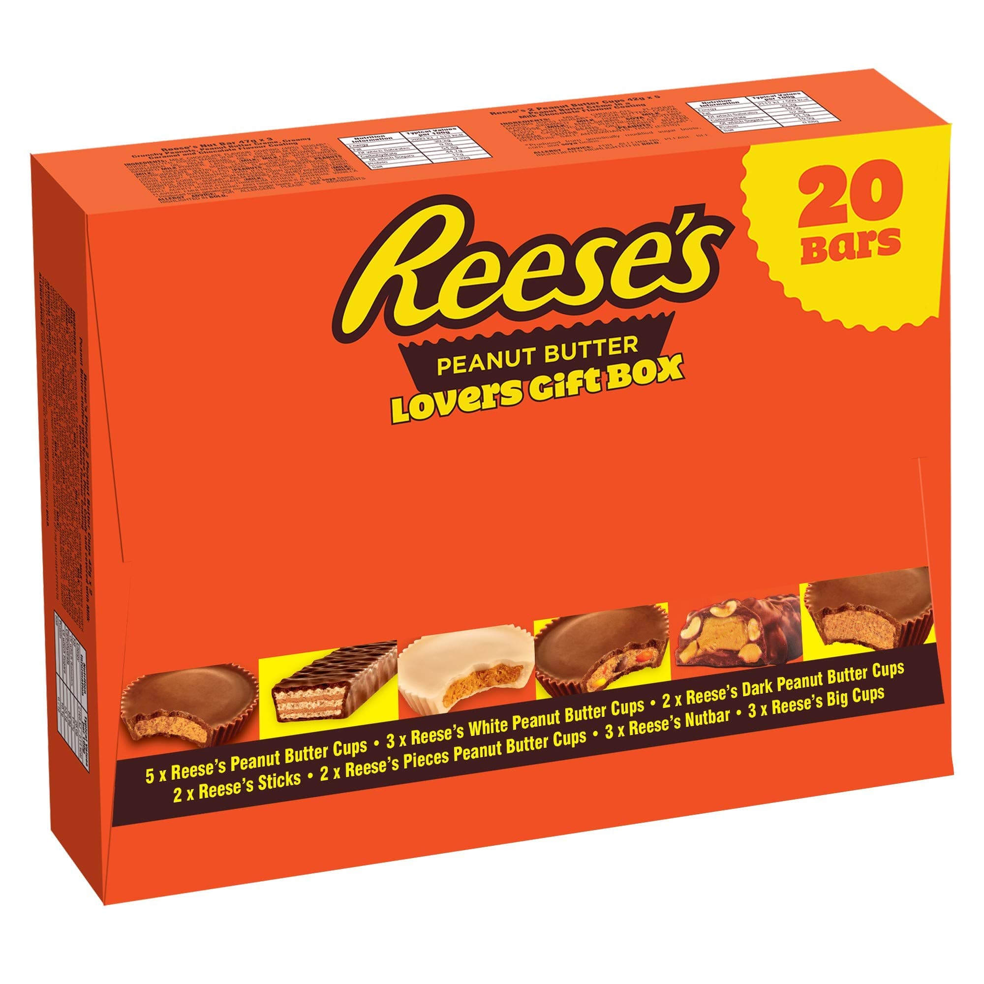 Reese's Peanut Butter Lovers 20 Bar gift Box, Milk Chocolate Flavour Bars, 848 g