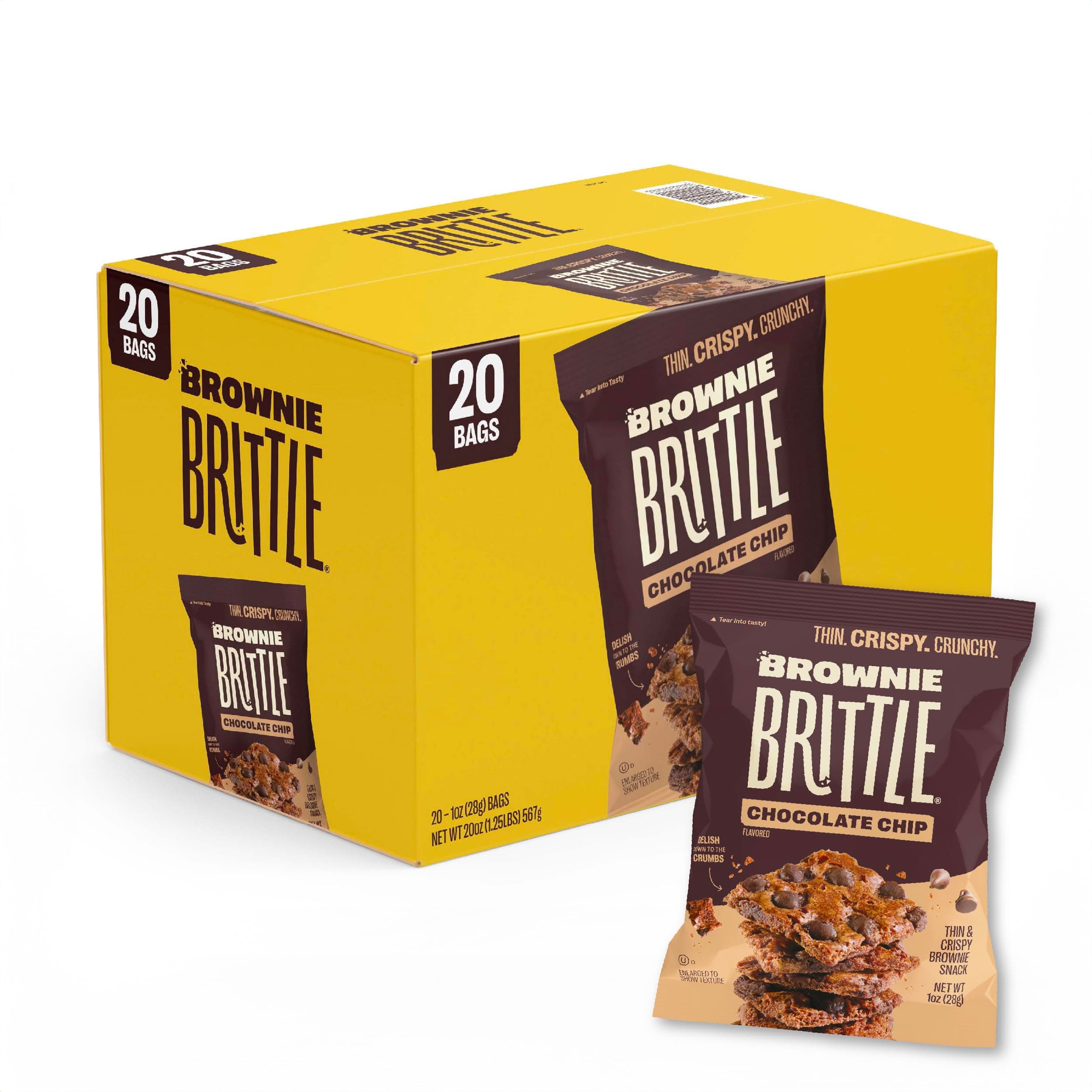 Sheila G's Brownie Brittle Low Calorie, Treats Dessert, Healthy Chocolate, Brownie Taste with Cookie Crunch, Original Chocolate Chip, 1oz (Pack of 20)