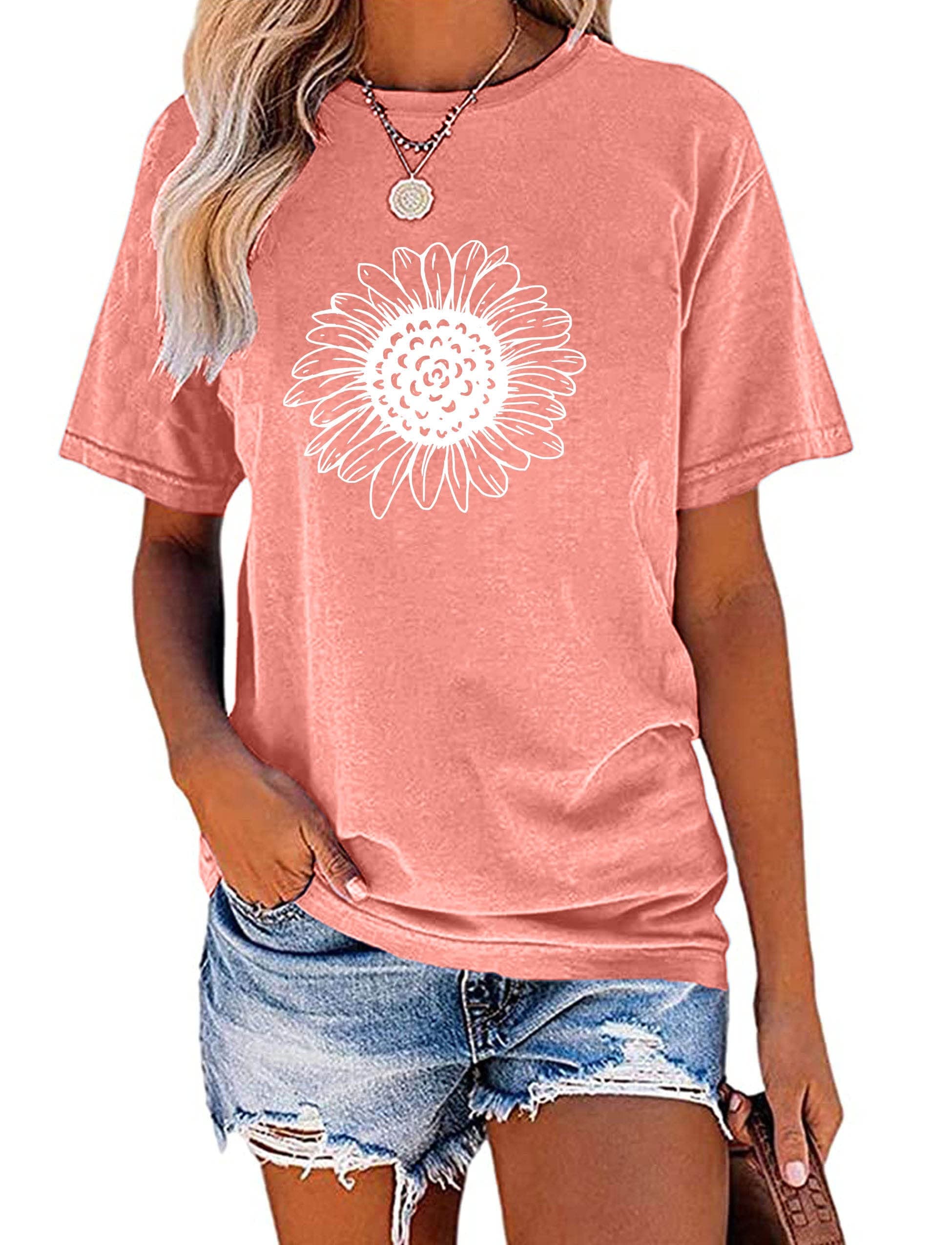 EADINVEWomen's Summer Short Sleeve Cute Sunflower Graphic Printed Tee Vintage T Shirt Cotton Tops Novelty Cool ShirtsOEKO-TEX STANDARD 100
