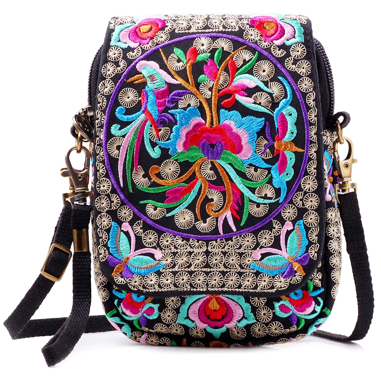 SILKAREAEmbroidered Cute Mini Crossbody Bag for Women Small Handbags Wristlet Wallet Bag Cell-phone Pouch Coin Purse