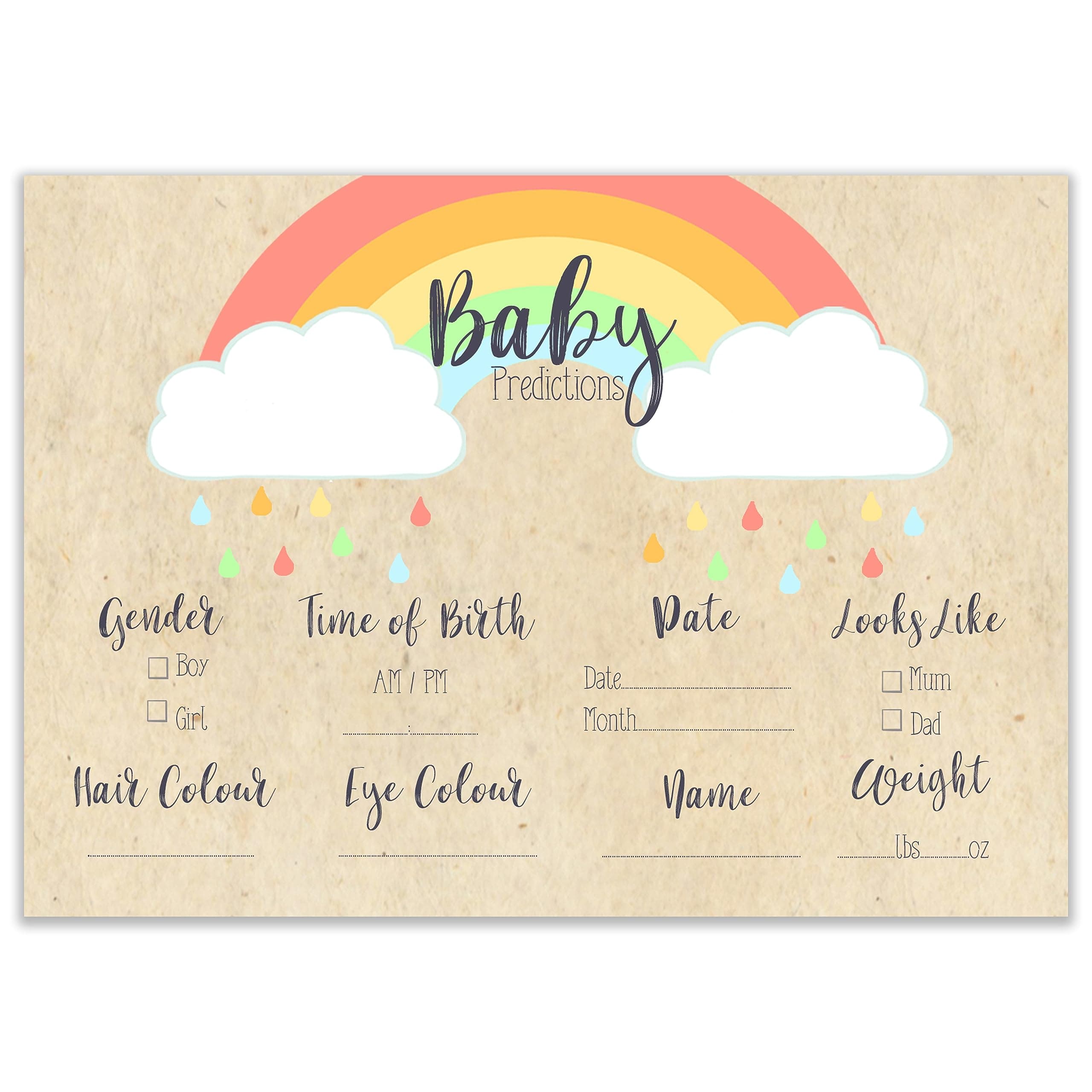 The Little Party Company Baby Shower Game - Pack of 10 Baby Prediction Cards - Rainbow Design (BSRP)