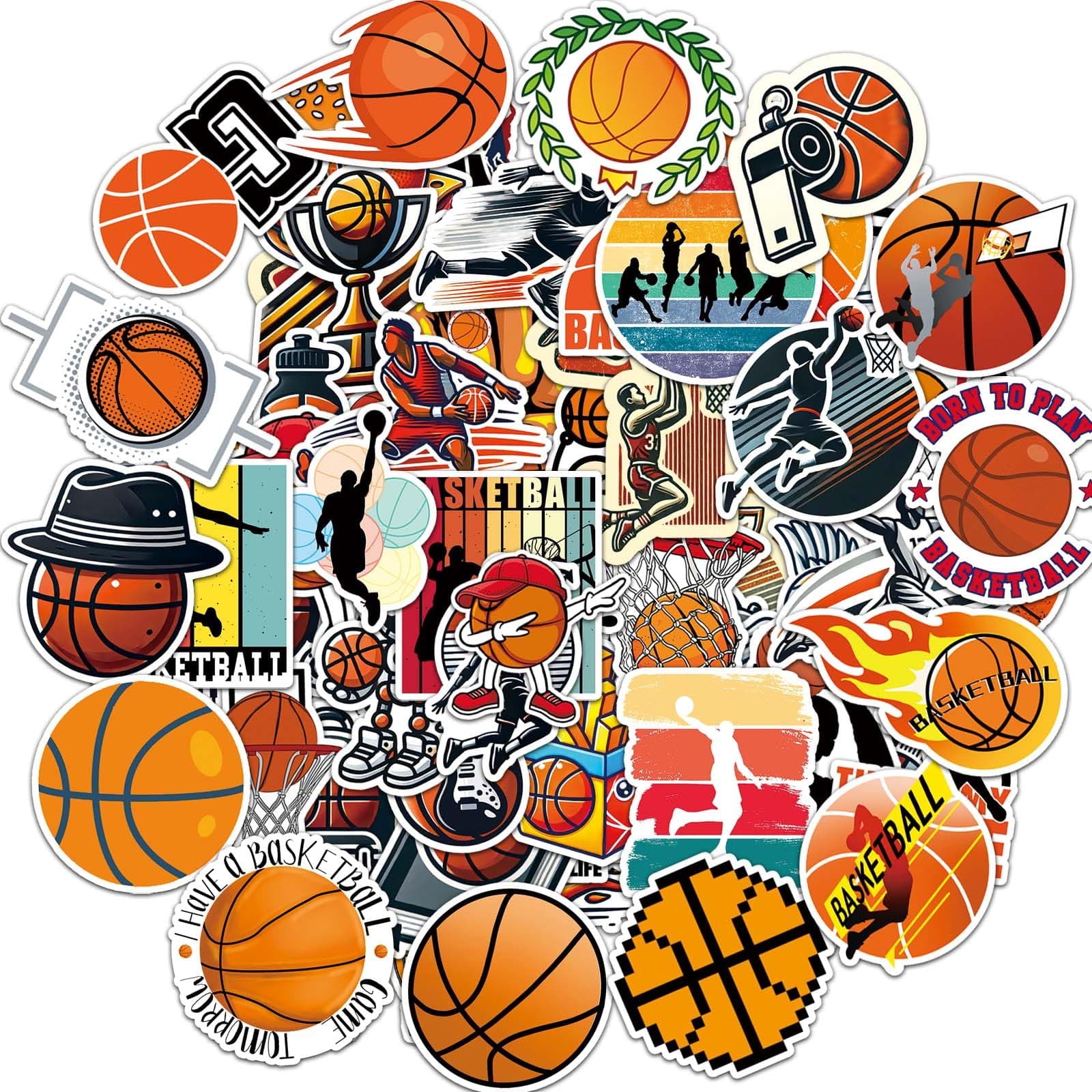 Basketball Stickers Gifts,100PCS Waterproof Vinyl Basketball Themed Sticker for Boys Kids Water Bottle Helmet Skateboard Scrapbooking