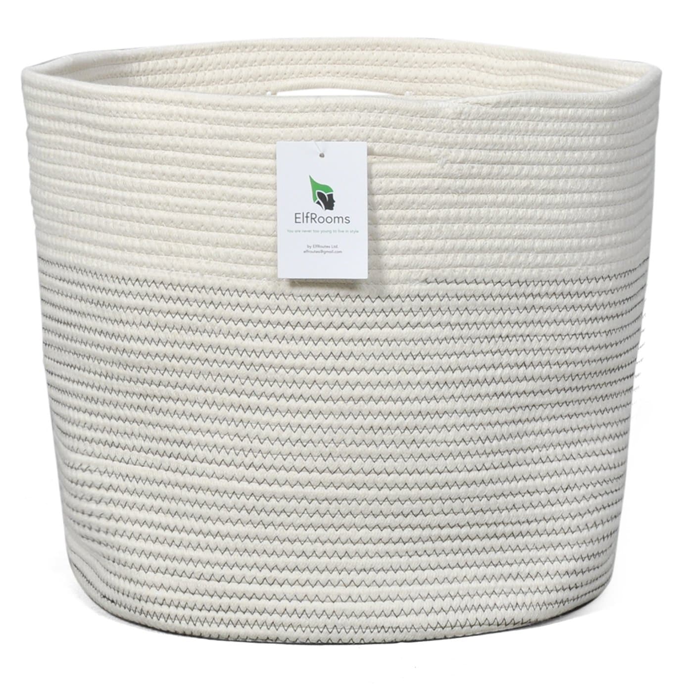ElfRoutes Extra Large Storage Basket - Great for Laundry, Toy Storage - Collapsible, Decorative, Woven Cotton Rope - 43 cm x 38 cm.