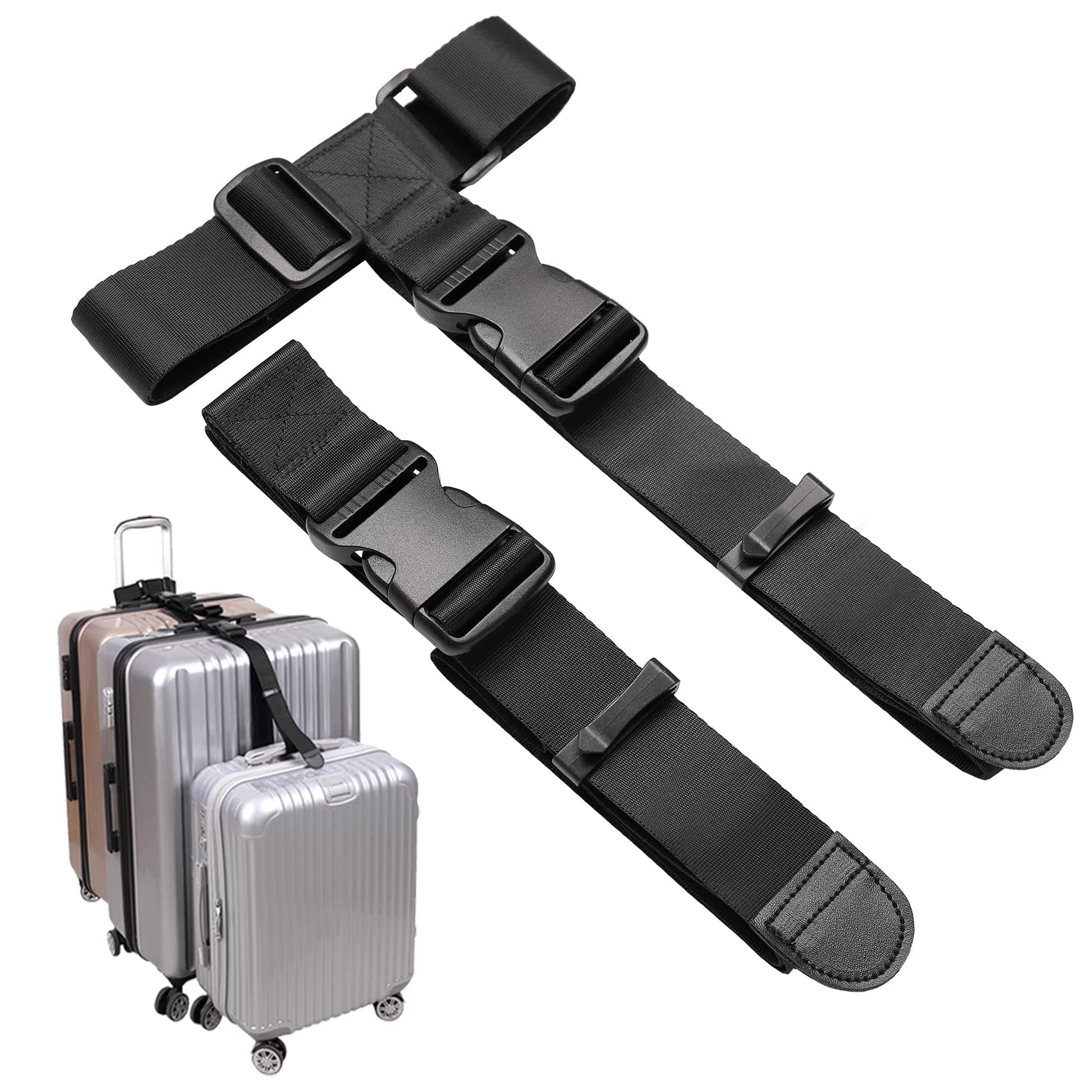 Luggage Connector Straps,Add a Bag Suitcase Strap Belt, Clip Link,Multi Adjustable 1.5" W Travel Attachment Accessories for Carry on Bag Stacker -2Pack(Extended Size)