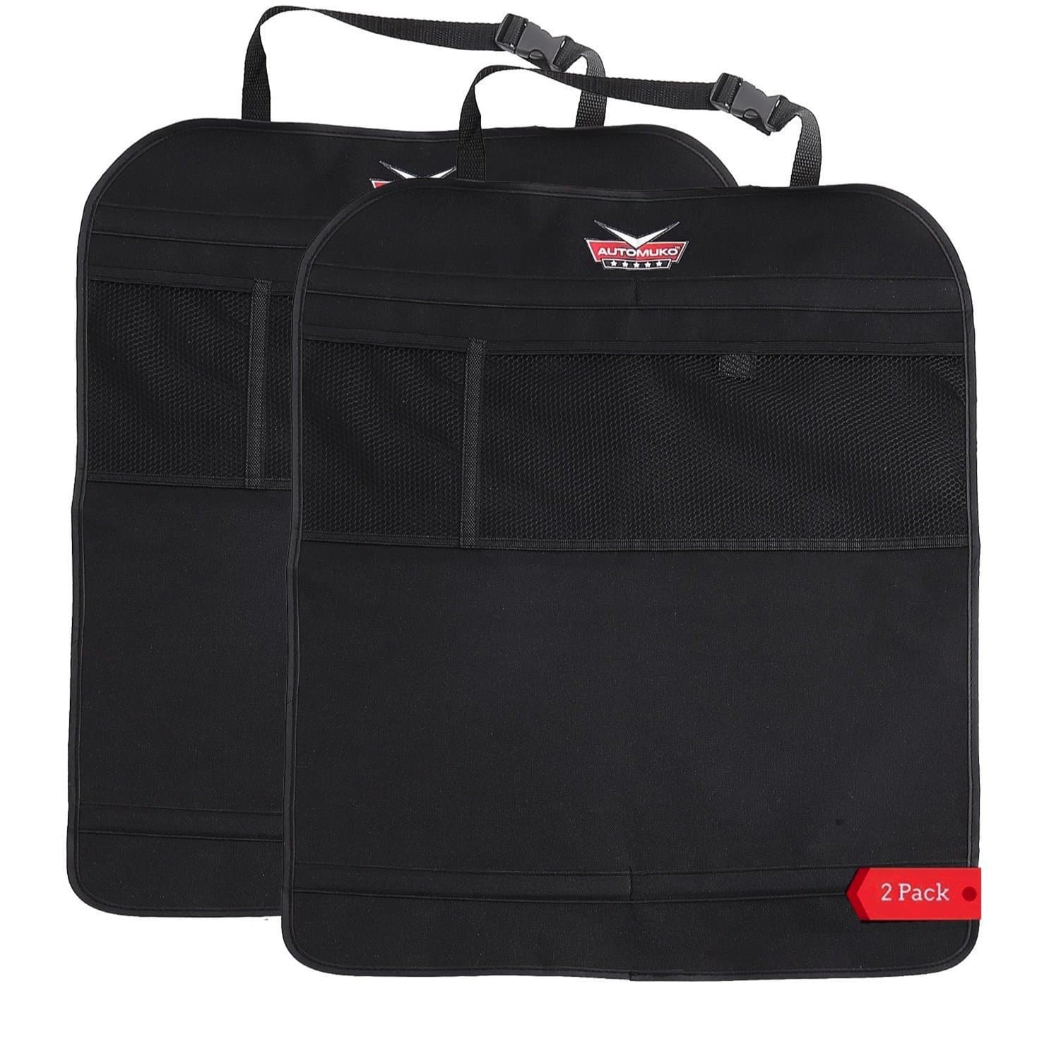 Kick Mats With Organizer - Premium Thick Waterproof Quality Seat Back Protectors - Extra Long Size with Adjustable Straps - Car Seat Back Protectors (2 Pack) 1 Year Limited Warranty
