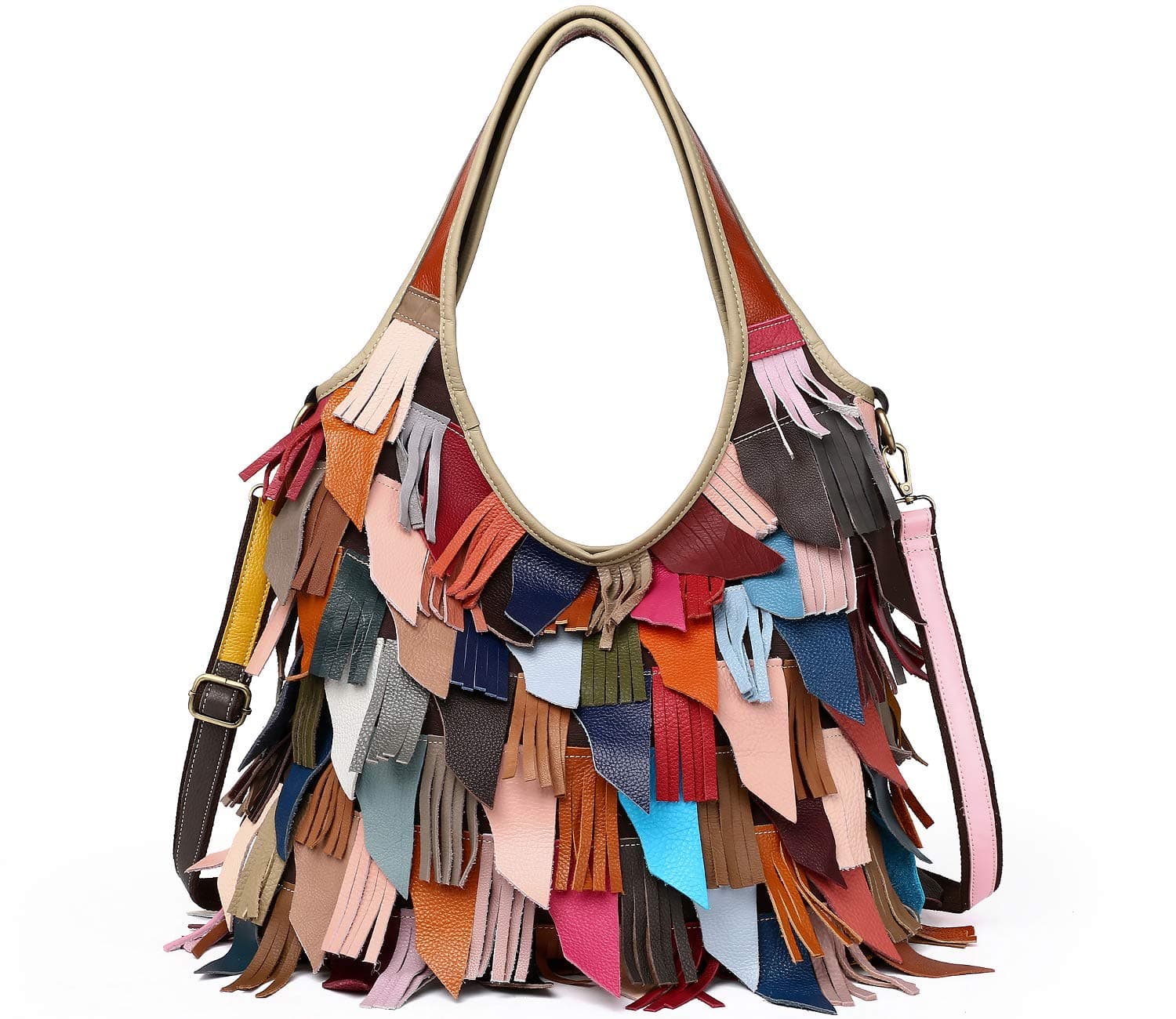 Women’s Multicolor Boston Bag Genuine Leather Colorful Large Tote Handbag Purse