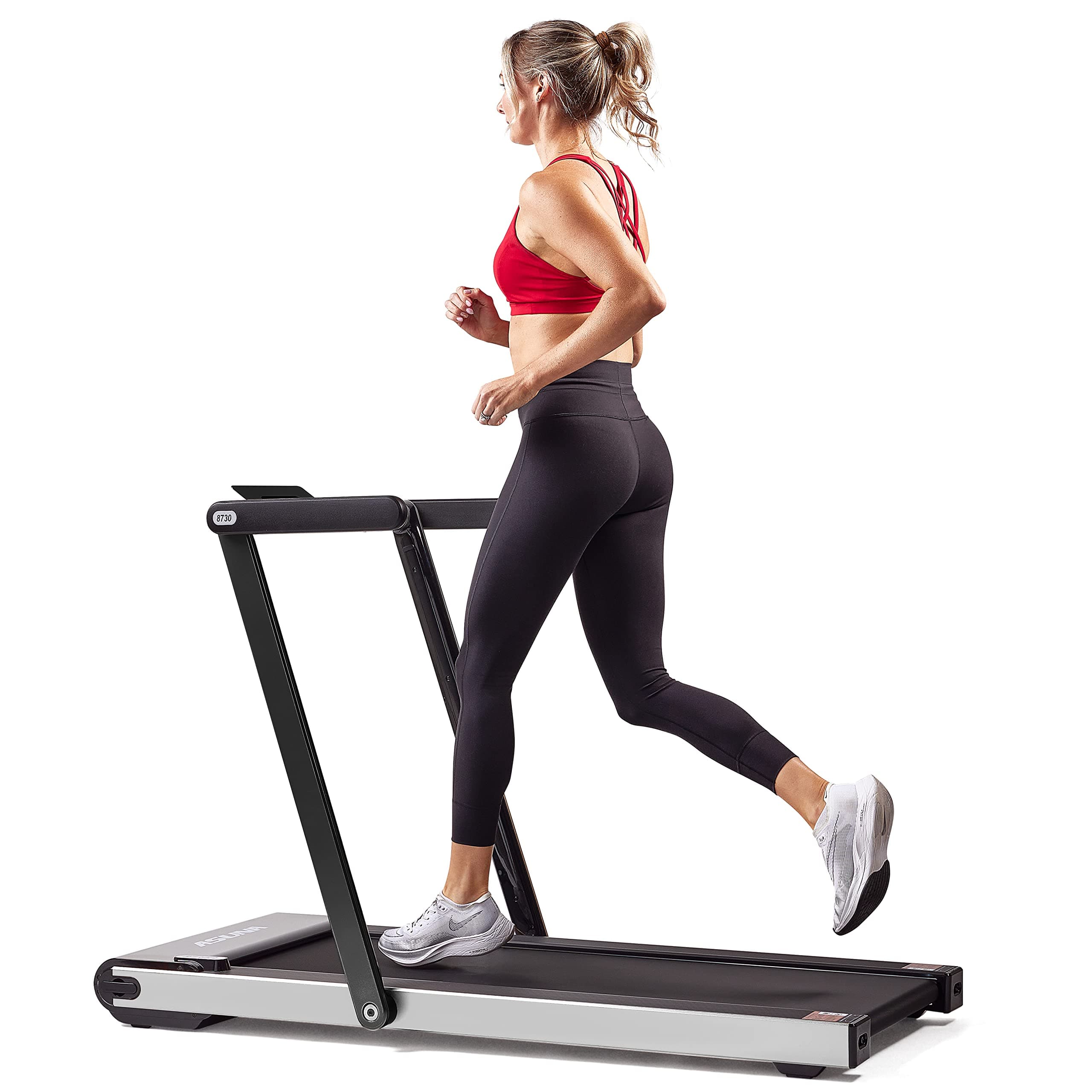 Slim Foldable Treadmill Fully Assembled, 17.7" x 49" Non-Slip Running Surface, 2.5 HP Motor, Speeds up to 8 MPH, Shock-Absorption, Device Holder, Digital Monitor, & Easy Storage