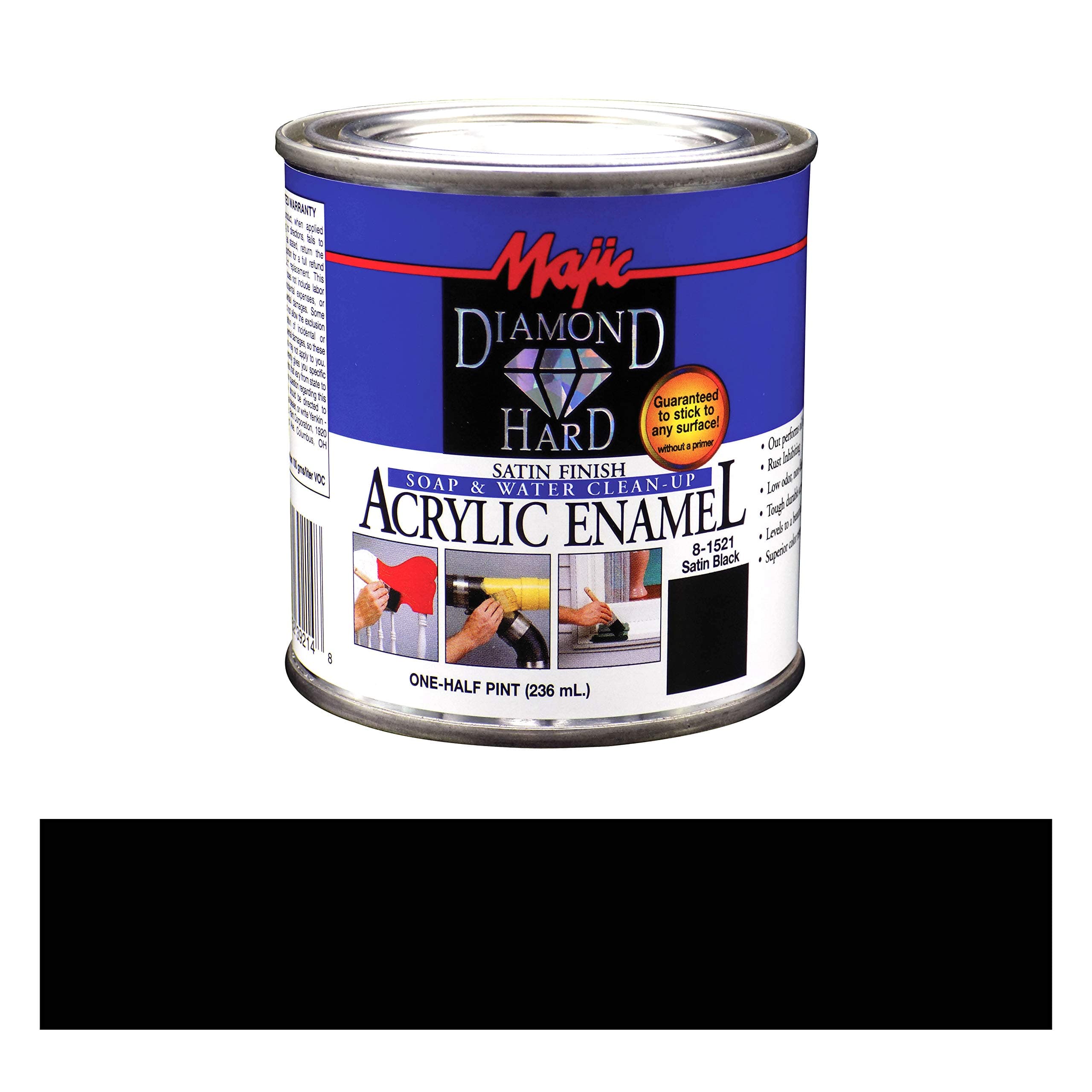 Majic Paints Diamond Hard Acrylic Enamel Satin Paint, 8-Ounce, Satin Black