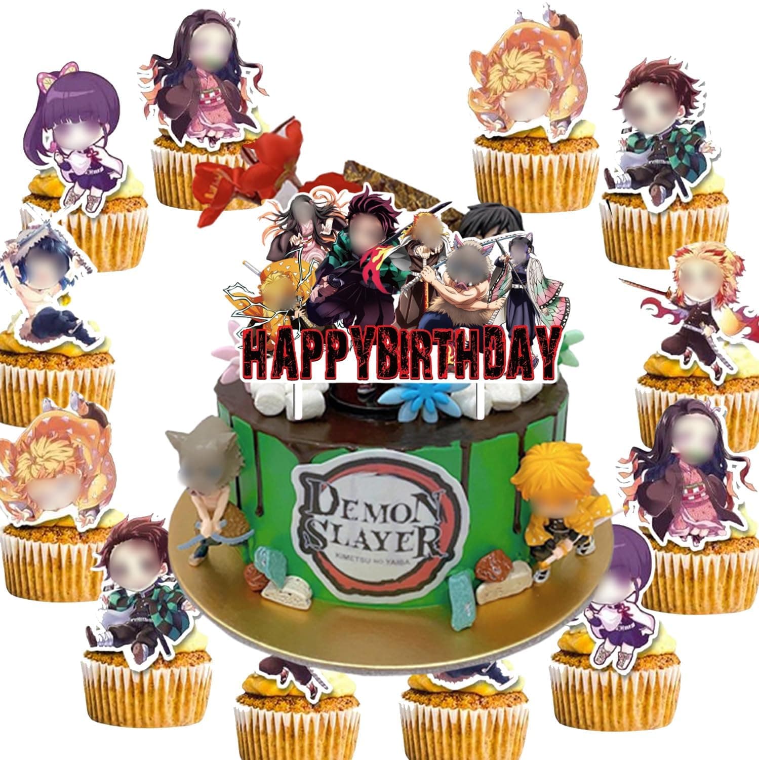 EYLIBSTYQA Demon Slayer Cake Toppers Cupcake Toppers 25Packs,Demon Slayer Birthday Party Decoration Cake Decorations for Demon Slayer party Supplies (64563F)