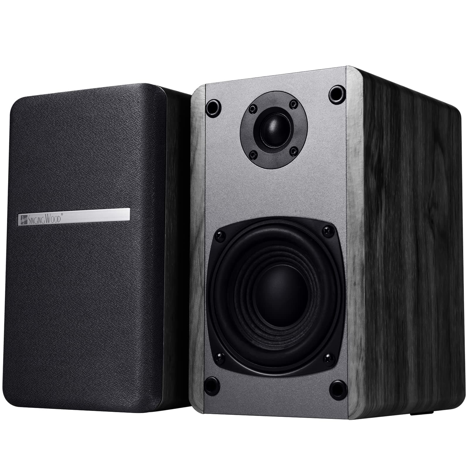 Singing Wood T25 Passive 2 Way Bookshelf Speakers 60 Watts (30W x 2) with preinstalled Wall Mount Bracket- Beech Wood Finish, Pair - Receiver or Amplifier Needed to Operate (Black)