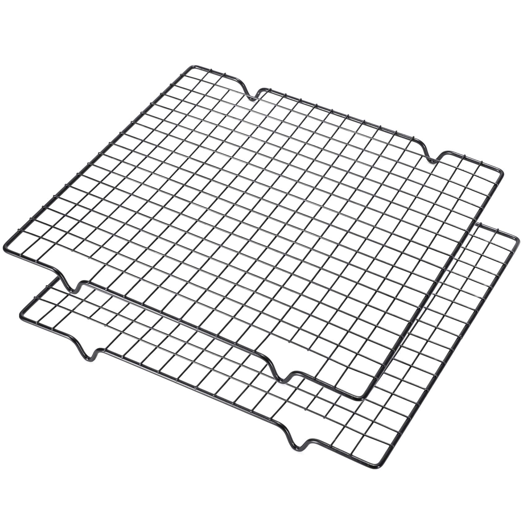 2Pcs Metal Kitchen Baking Cooling Rack Square Wire Cooling Rack for Cake and Meat 10 x 11 inches (Black)