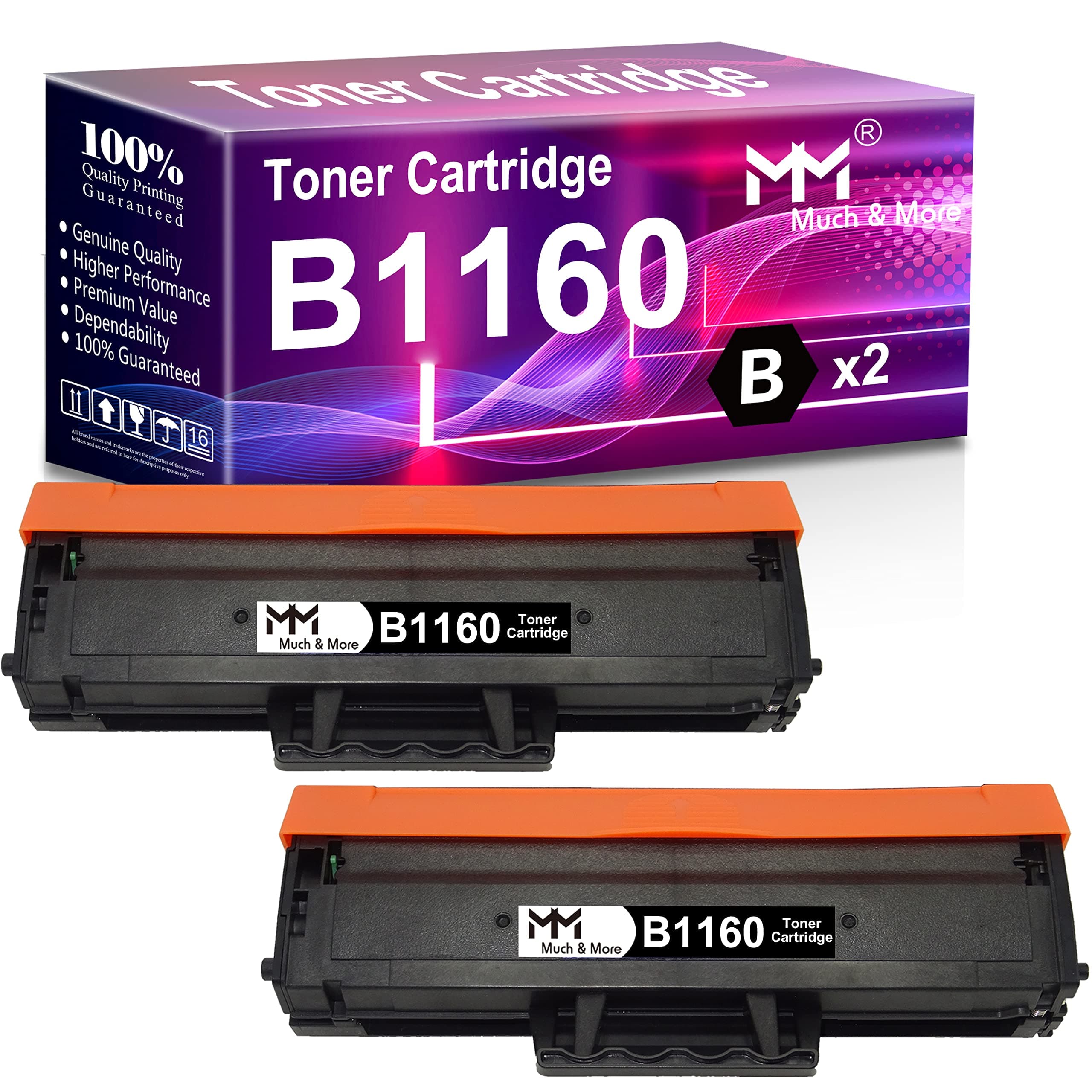 MM MUCH & MORE Compatible B1160w Toner Cartridge Replacement for Dell 1160 YK1PM 331-7335 HF44N HF442 to use with B1160 B1163w B1165nfw Mono Laser Printer (2-Pack, Black)