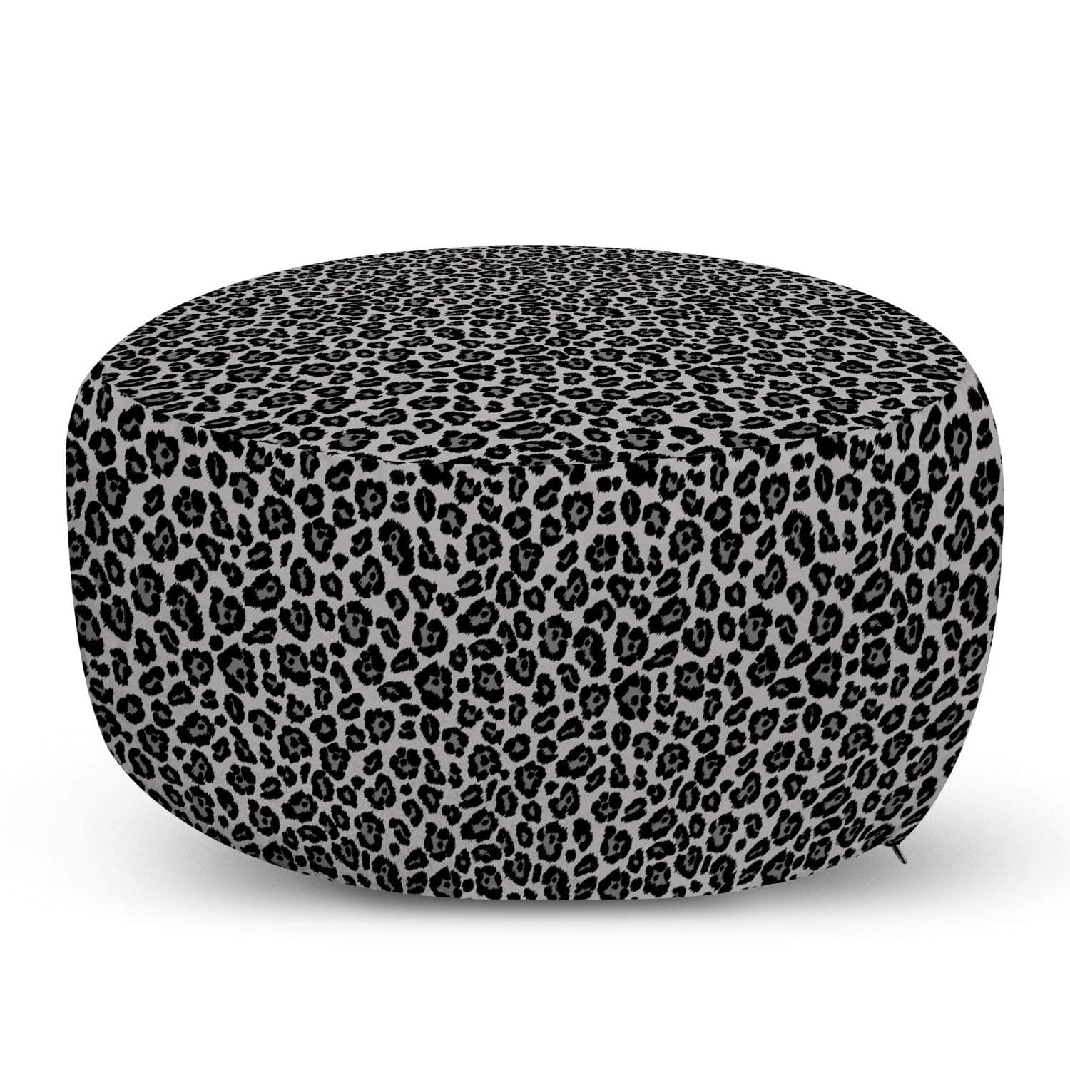 Lunarable Snow Leopard Ottoman Pouf, Animal Skin Print with Greyscale Spots Big Wild Cat Savage Image, Decorative Soft Foot Rest with Removable Cover Living Room and Bedroom, Grey Black