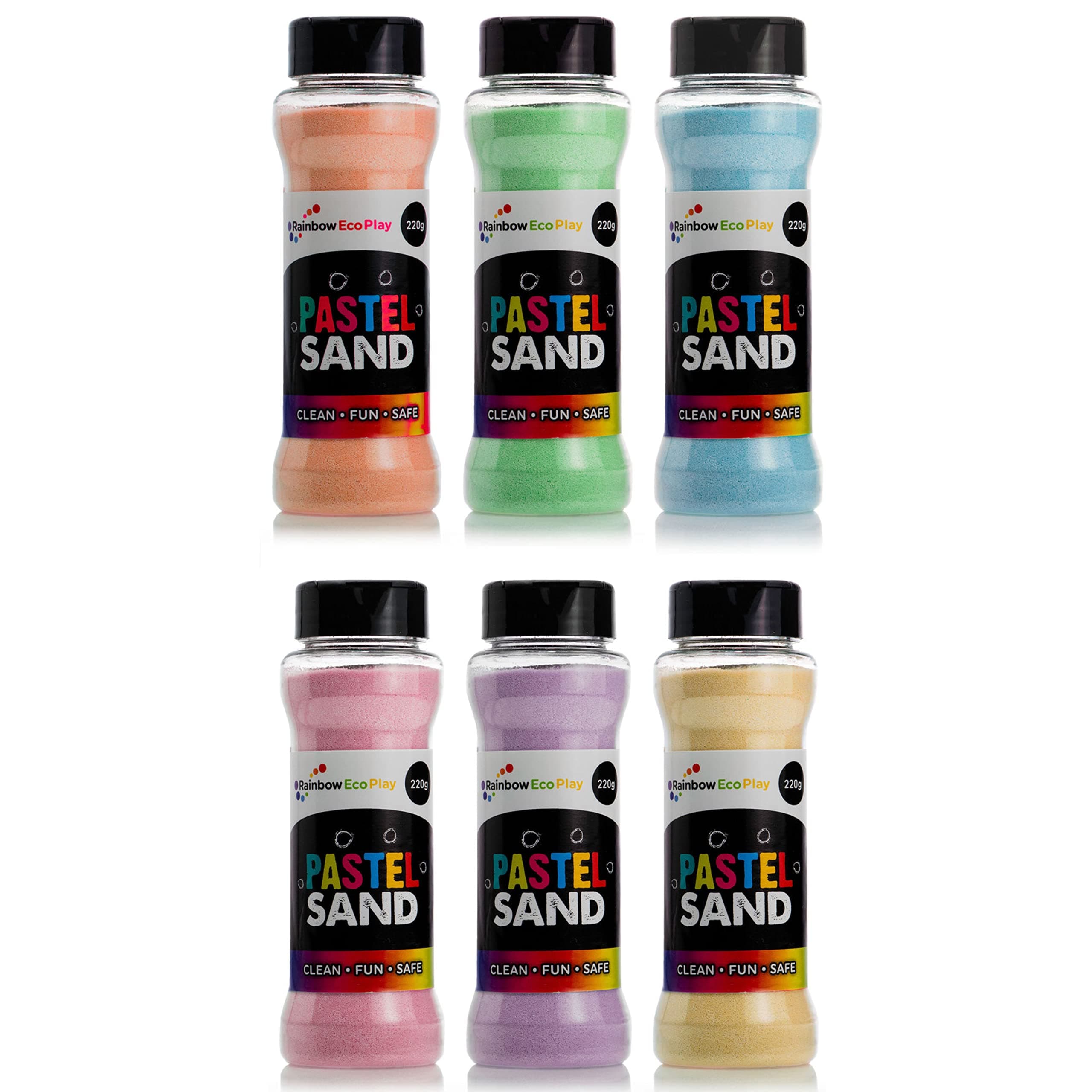 Pastel Coloured Sand Shakers - 6x220g - Play Sand for Kids - Art Kits - Childrens Play Craft Sand Shakers - Clean, Fun & Safe