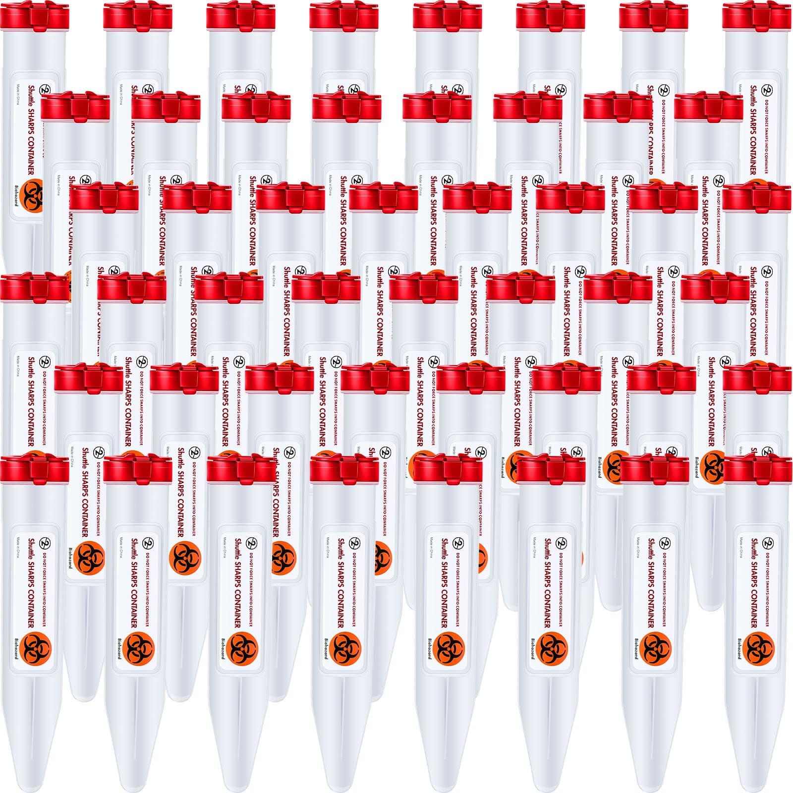 48 Count Portable Transportable Sharps Container with Locking Mechanism Travel Small Single Use Syringe Needle Disposal Containers, 6.5 x 1.38 Inch