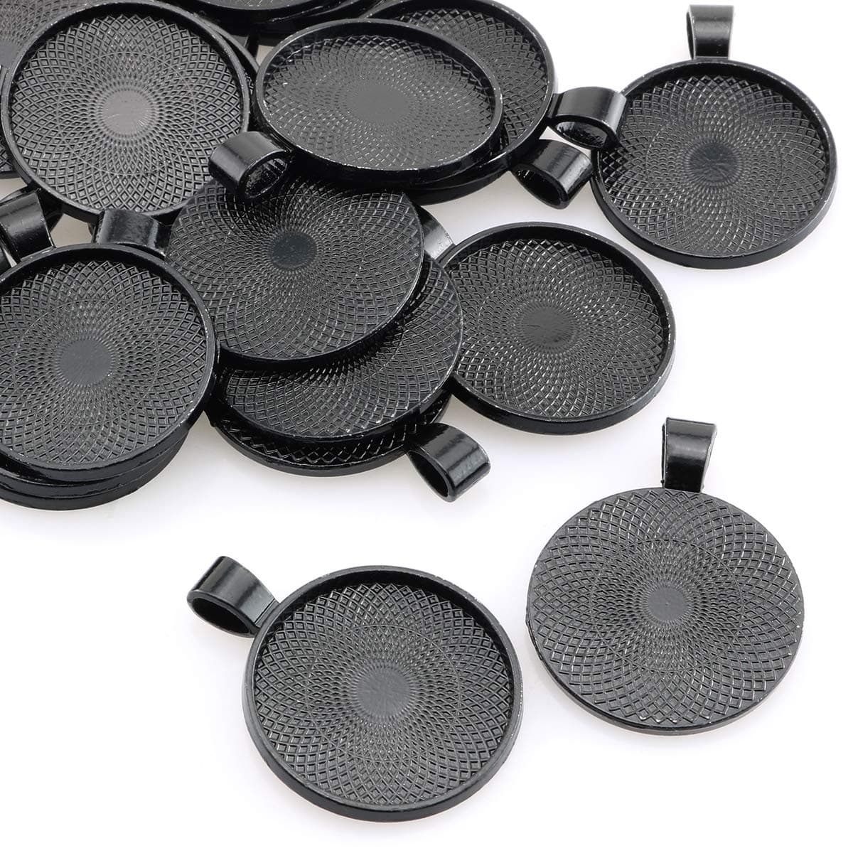 25pcs Round Bezel Pendant Trays Setting Cabochon Blank Base for DIY Crafting Photo Jewelry Findings Making Accessories 25mm Black