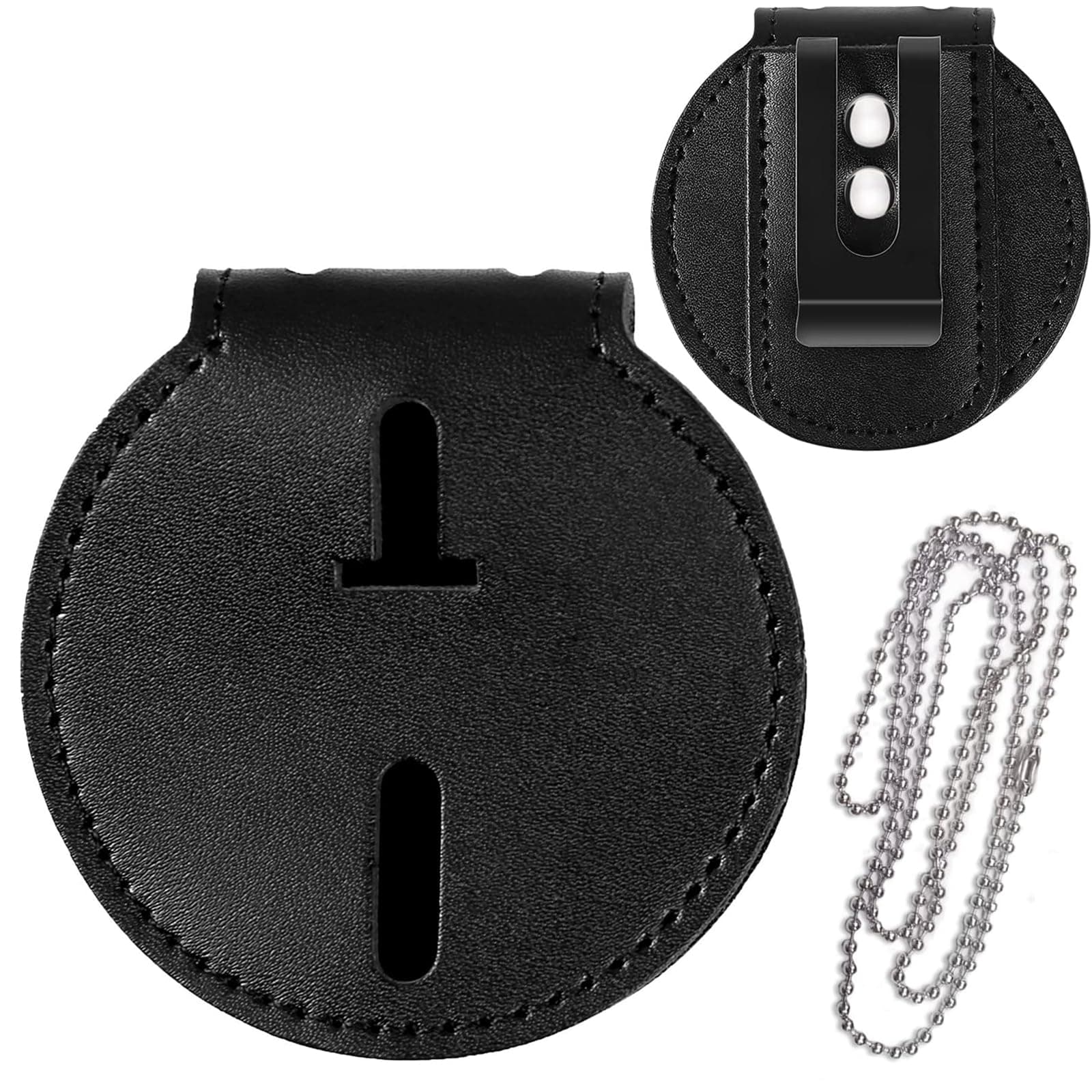 Sheriff Badge Holder,Universal Police Badge Holder Belt Clip,Law Enforcement Badge Holder, Fixed Metal Clip and Chain Included - Circle