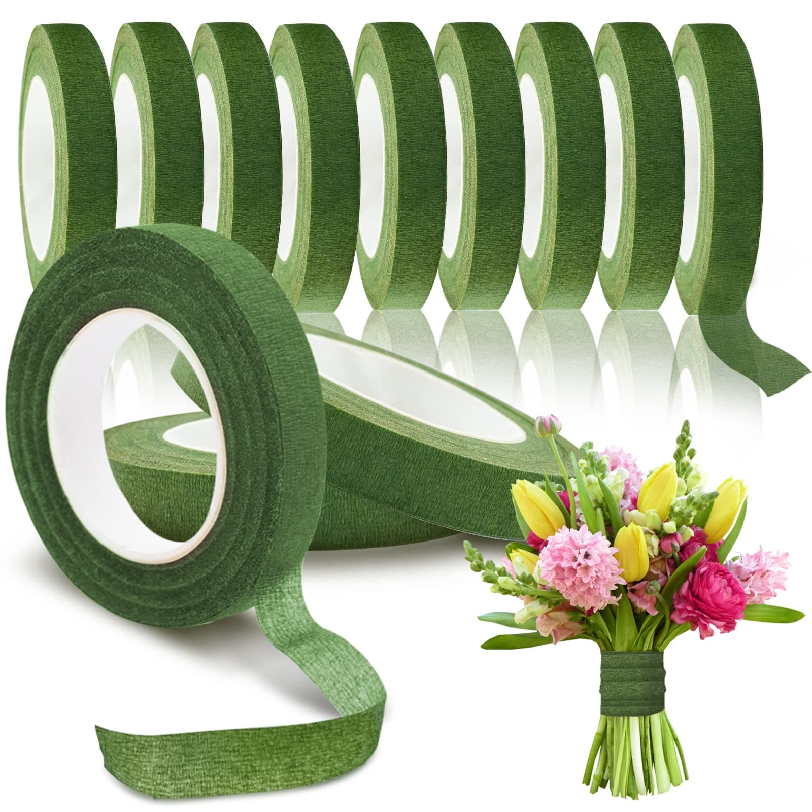 Max Shape 12 Rolls 1/2 Inch 30 Yard Floral Tapes for Bouquet Stem Wrapping, Green Floral Tape for Floral Arranging Craft Projects Corsages, Wedding Bouquet
