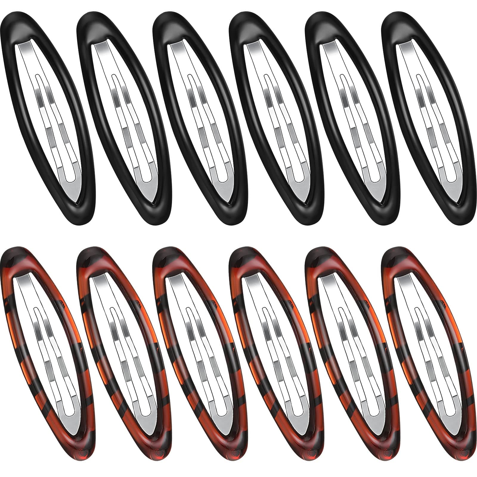 Waydress 12 Pcs Hair Clip Barrettes for Women Oval Snap Tortoise Metal Snap Clips Thin Hair Grips Ellipse Clips Non Slip Barrettes Accessories, 2.8 In(Fresh Style)