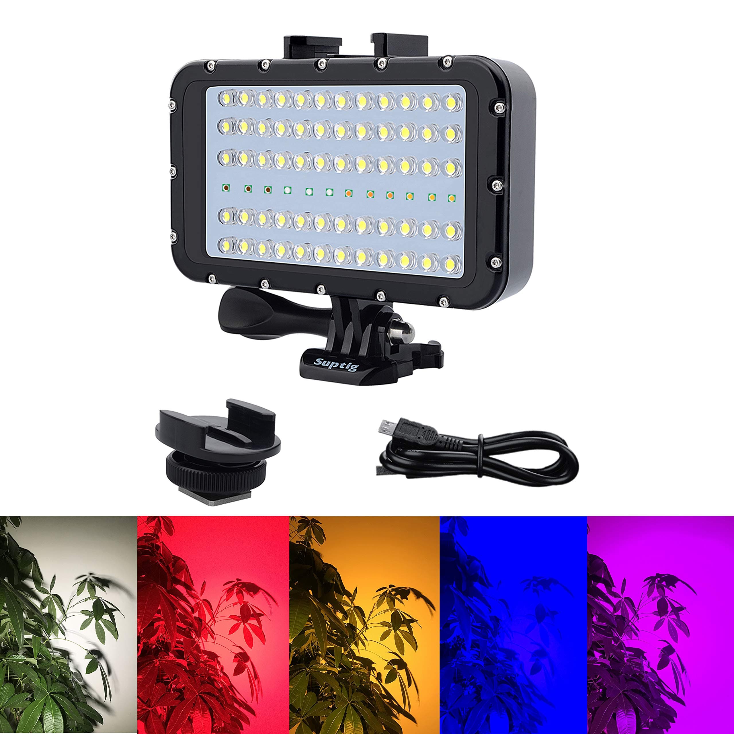 Video Lighting Dive Light Underwater Lights 72 Led Lights Compatible for Gopro Canon Nikon Pentax Panasonic Sony Samsung SLR Cameras 5 Kinds of Illuminating Colors Waterproof 147ft(45m) Black