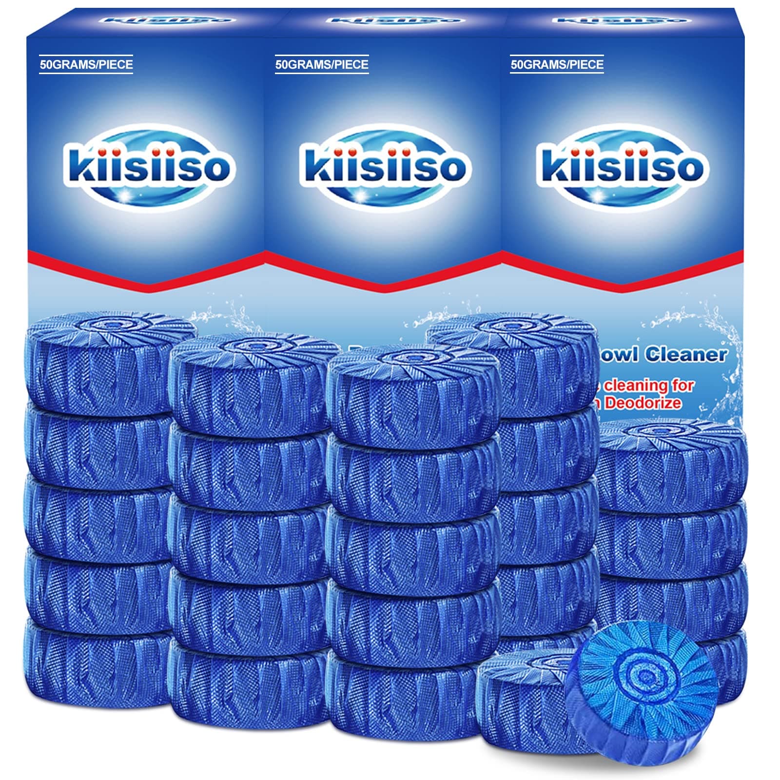 KIISIISO Automatic Toilet Bowl Cleaner Tablets?Bathroom Toilet Tank Cleaner?Blue Clean Bubbles,Strong Detergent Ability,Long-Lasting 300 Brushes,Mild Fresh Pine Scent(30 Pack)