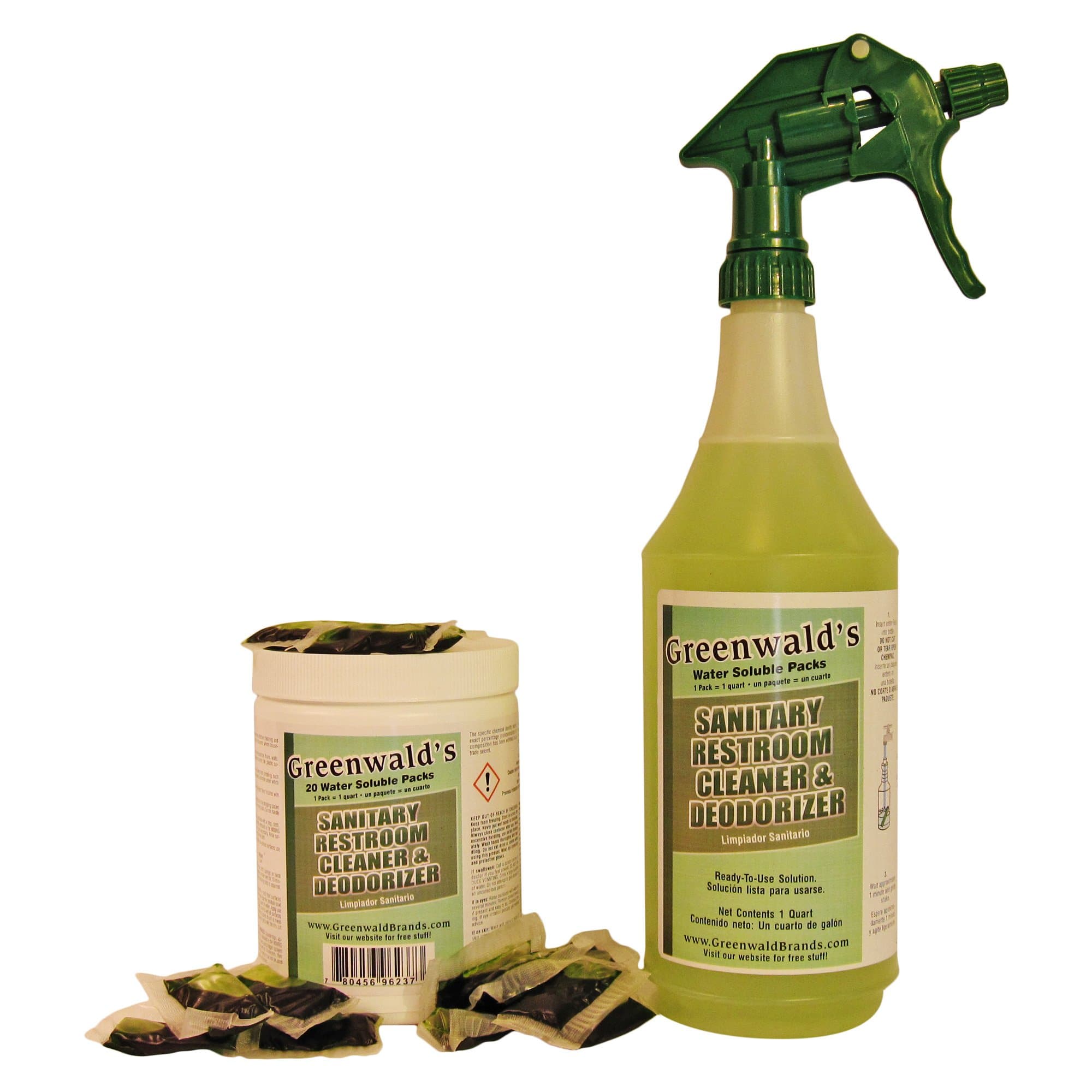 Greenwald's Sanitary Restroom Cleaner - Includes Bonus Refill Packet and Professional Spray Bottle - 20 Count