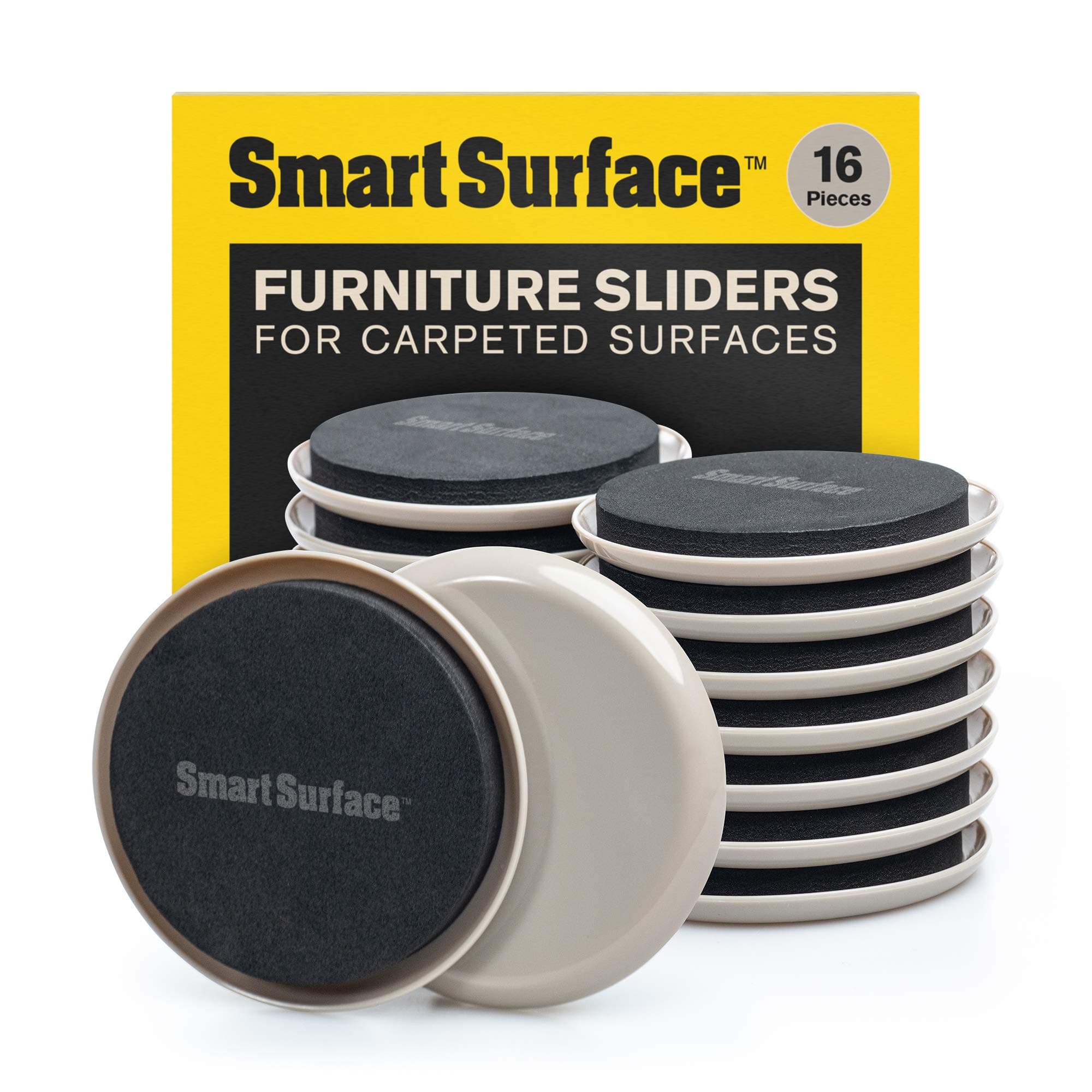 Furniture Sliders for Carpet - 16 Pack - 3.5" Round | 8295 Coasters for Heavy Furniture - Protect Your Carpeted Floors