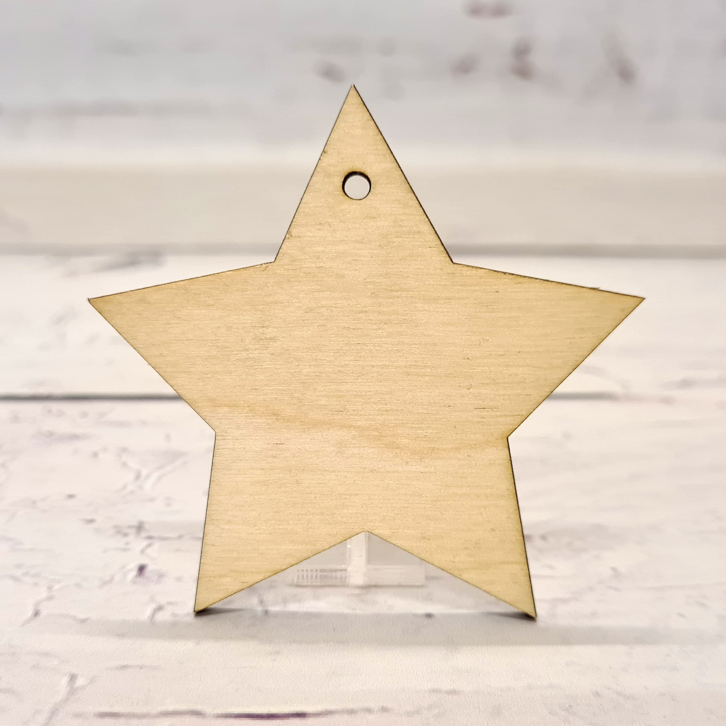 10 x Wooden Star Shapes, Plain Wood Craft Tags with Hole 50mm (5cm)