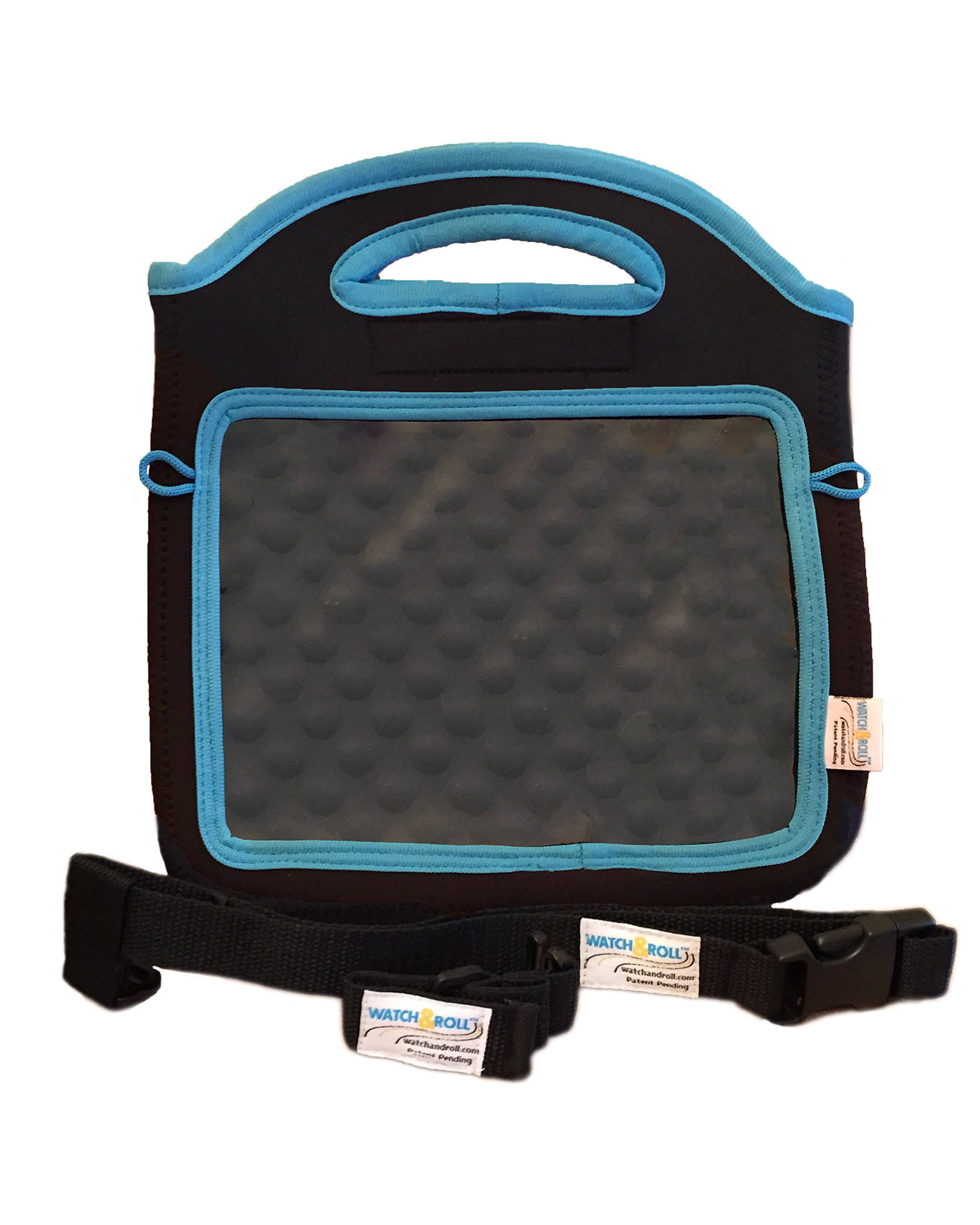 Watch and Roll - Mountable Tablet Case Kit for Car, Stroller, Plane, Toddler & Kid - Black Case/Blue Trim