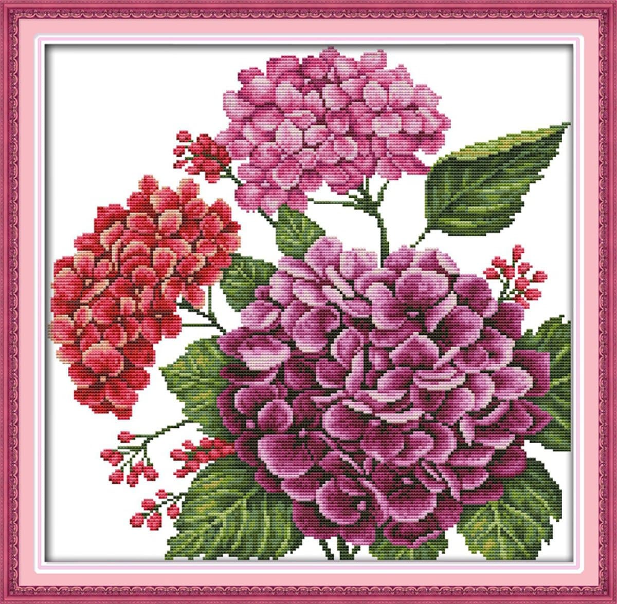AngelGift Needlecrafts Stamped Counted Cross Stitch Set, Plant - Hydrangea Flower