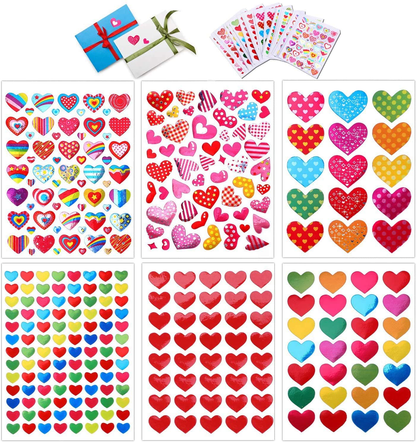 Konsait 60 Sheets Valentine Heart Stickers Love Decorative Sticker for Kids Envelopes Cards Craft Scrapbooking for Great Party Favors Gift Prize Class Rewards Award Praise (3000+ Colorful Heart)