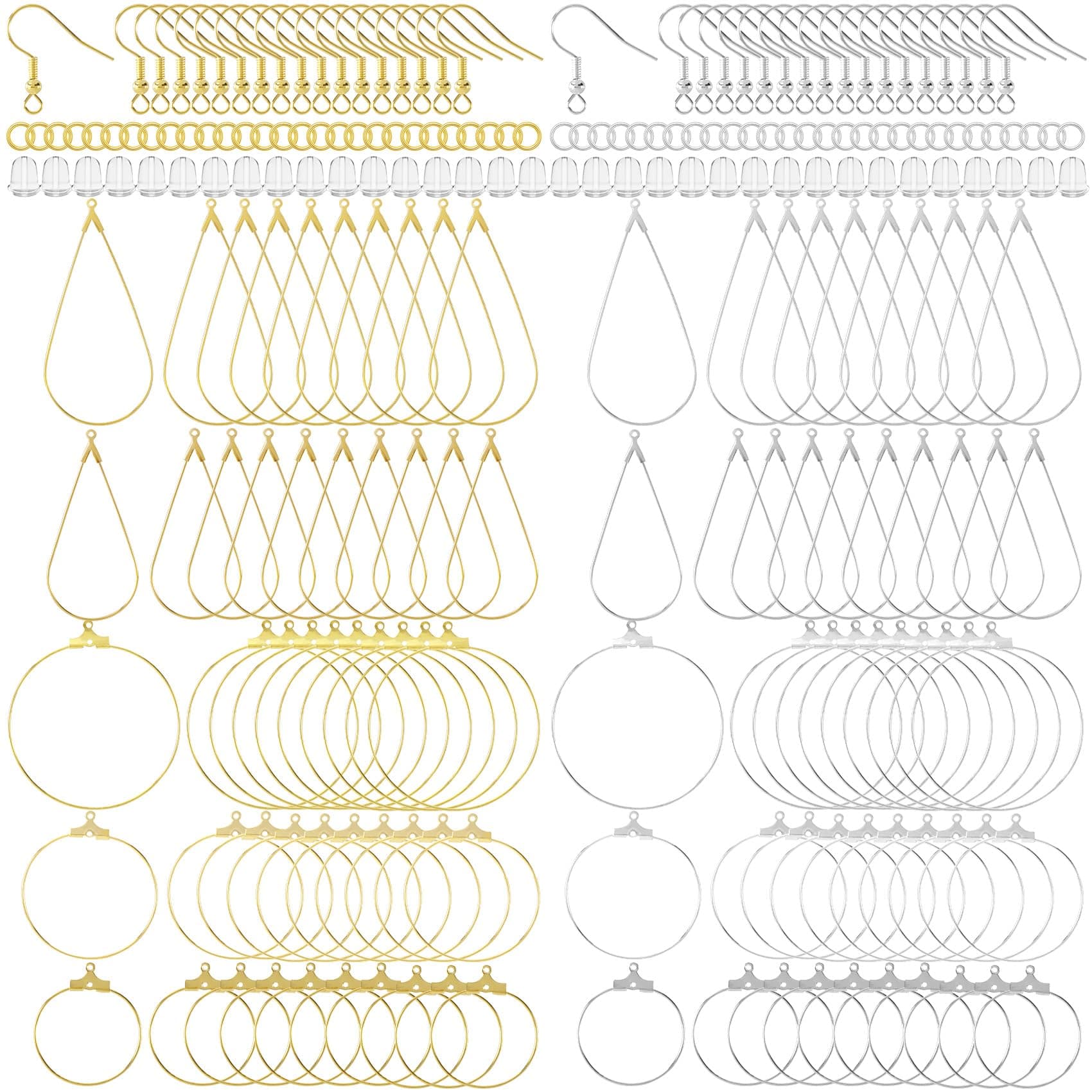 OIIKI 700pcs Hypoallergenic Earring Making Kit, Gold/Silver Plated Earring Hooks, Earring Beading Hoop, Clear Rubber Earring Backs, Jump Rings for DIY Jewelry Making, Earring Making Supplies