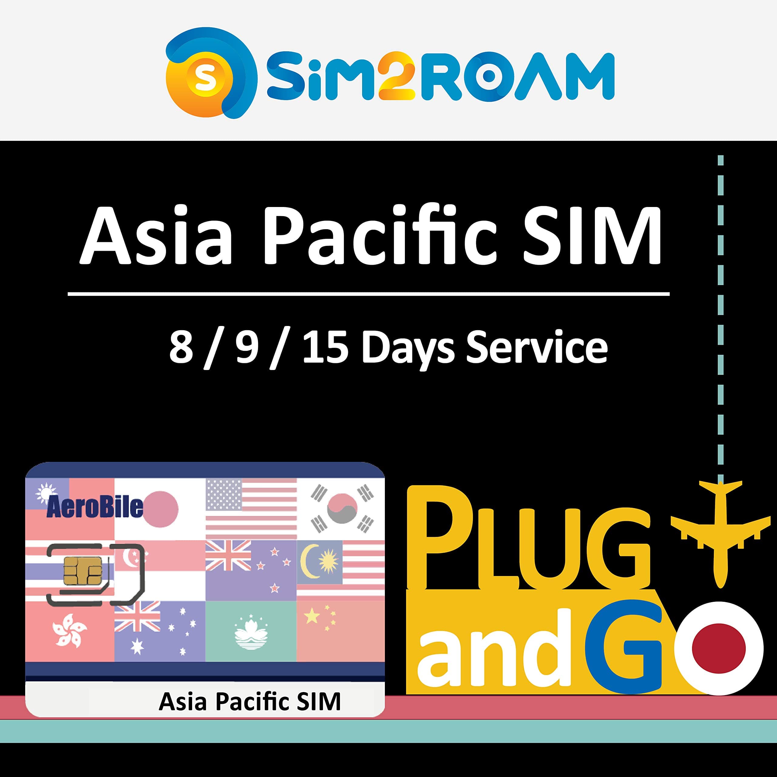 Asia China Data SIM Card 8 Days 4G/LTE Prepaid Japan, Korea, Thailand, Hong Kong, Macao, Taiwan, Singapore, China, Malaysia