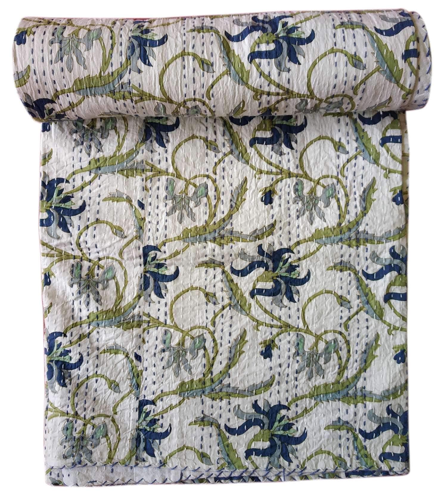 Kirti Textile and Handicraft Floral Print Single Size Kantha Cotton Bed Cover (Multicolour)