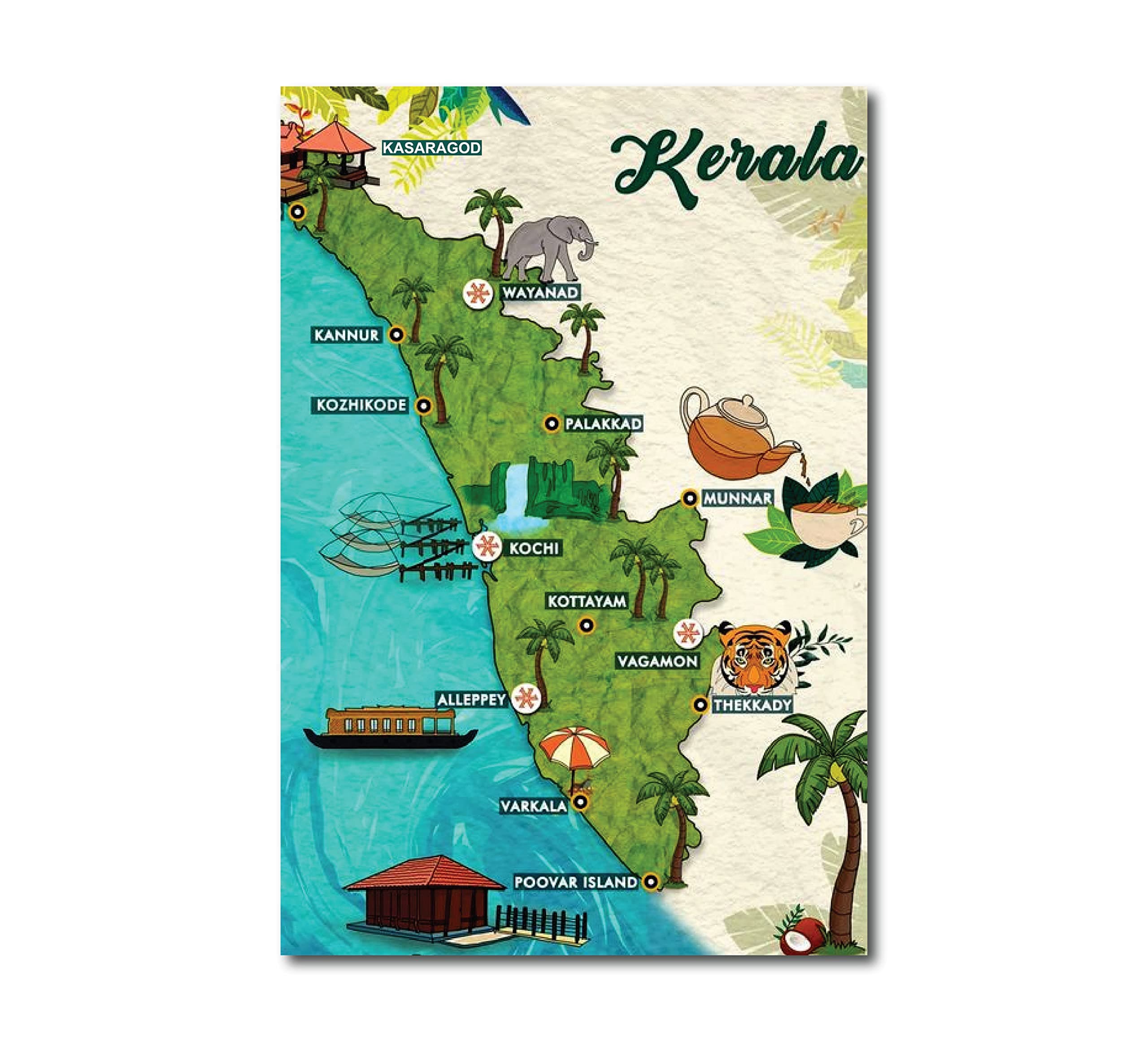 BIRD'S MIND Gods Own Country Kerala Map Fridge Magnets Souvenir/Gift/Fridge Refrigerator Decorations -Wooden Multicolor Fridge Magnets (2.7 x 4 Inch) Pack of 1.