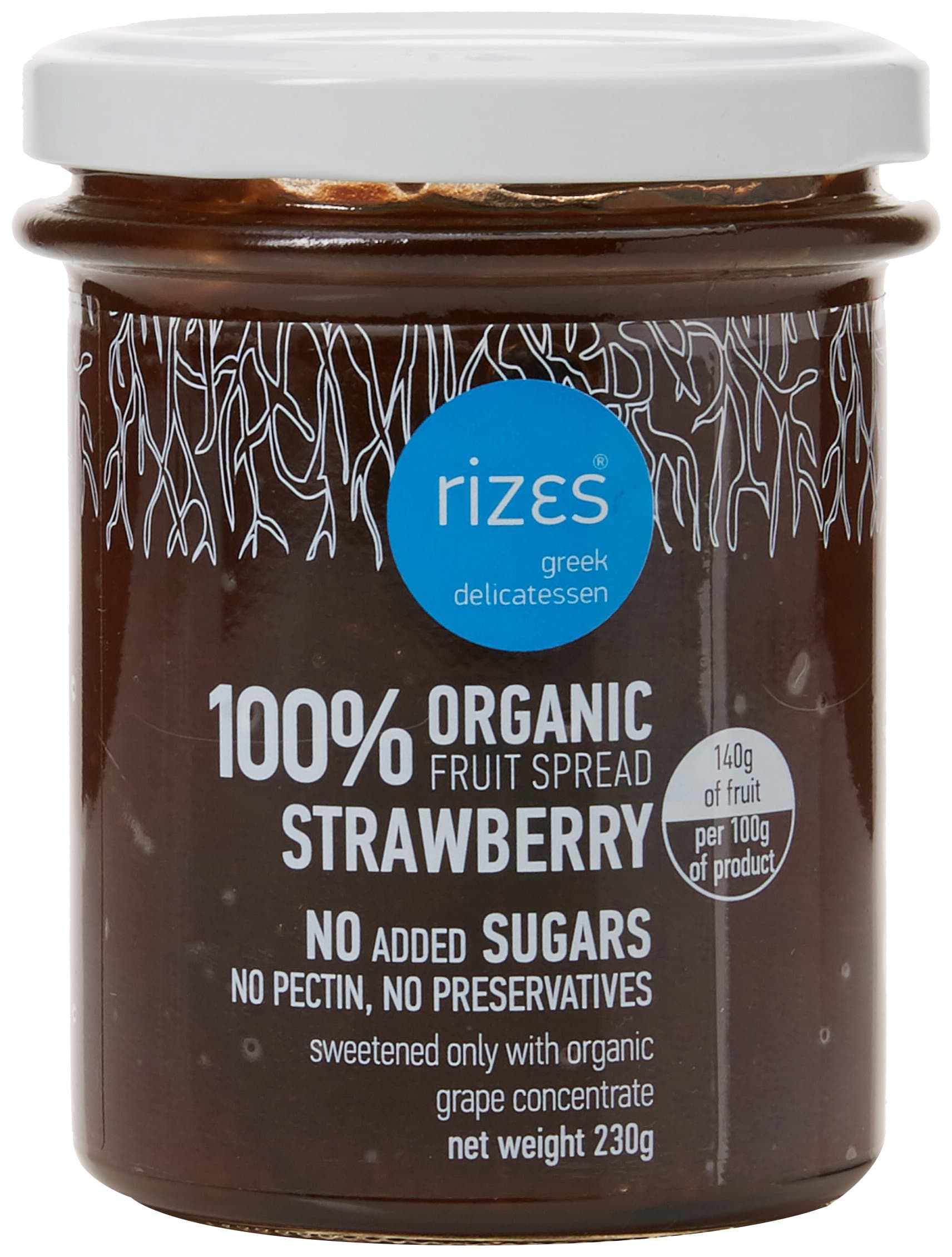 – Rizes Organic 100% Fruit Spread Strawberry – Pack of 2 x 230 g (Total 460 g) | No Added Sugar, Pectin or Preservatives | Authentic Greek Handmade Jam Alternative